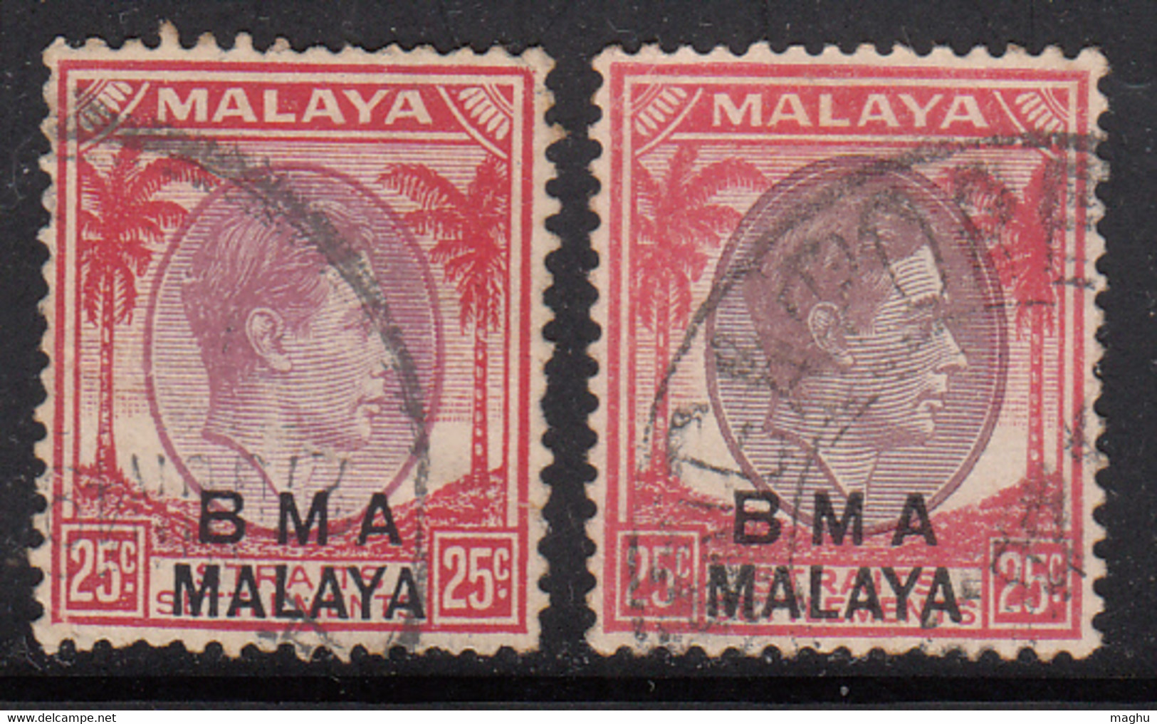 25c X 2 Diff., Paper Varities, KGVI Series, 1945, BMA, British Military Administration, Malaya, - Malaya (British Military Administration)