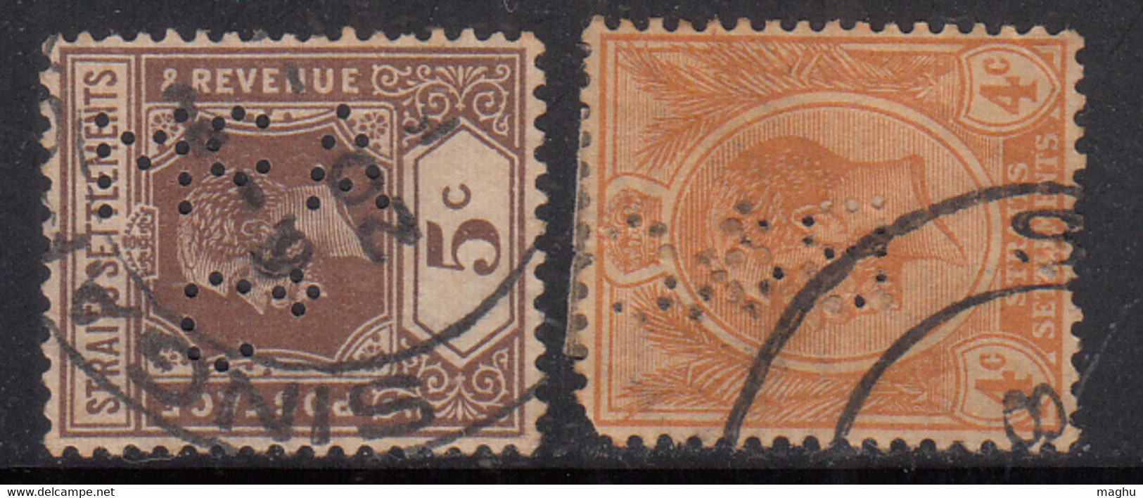 2 Dif., Perfin, Perfins, Straits Settlements, Malaya Used - Perfins