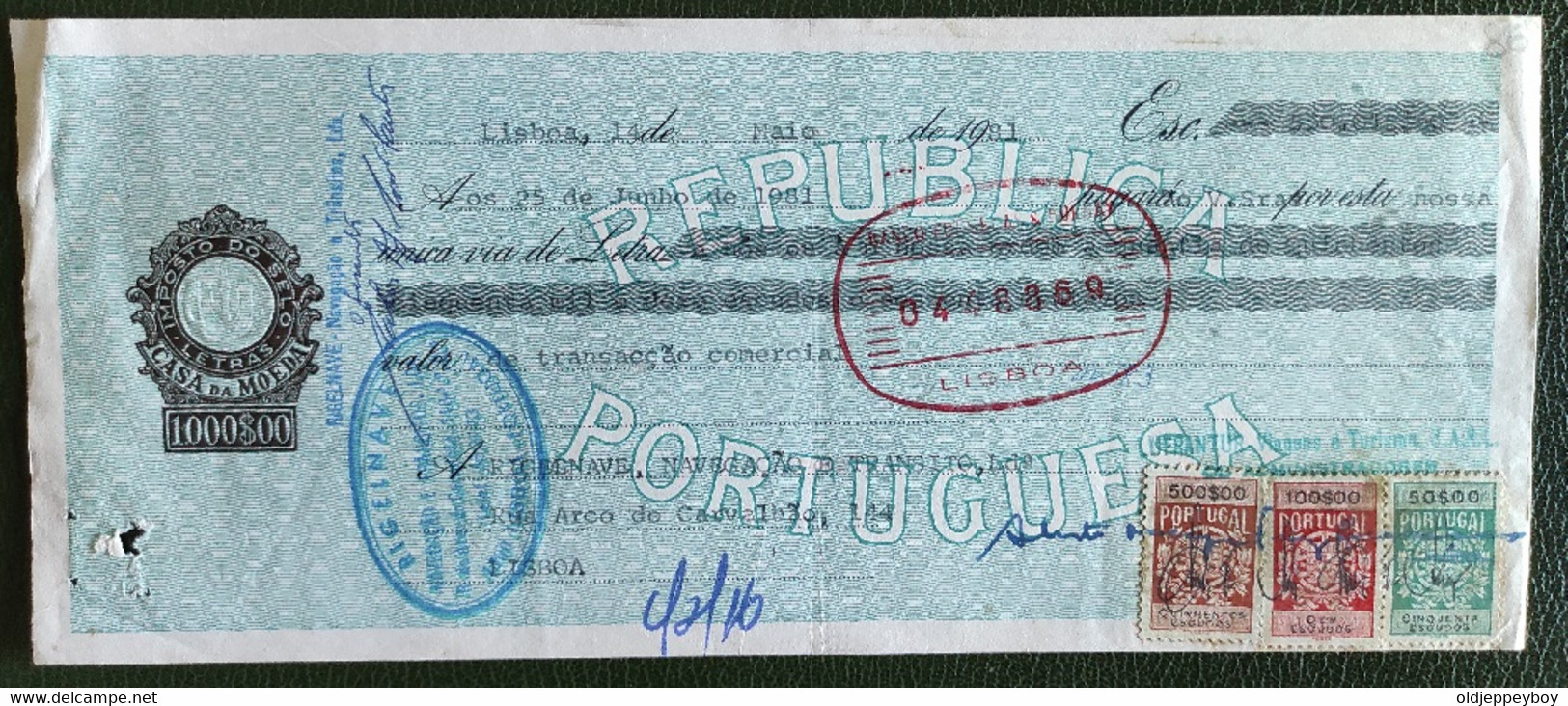 PORTUGAL- OLD PAPER--BILLS OF EXCHANGE--CASA DA MOEDA- LETRAS- 20$00- TAX 1000$00  - BANCO FONSECAS & BURNAY LISBOA 1981 - Wechsel