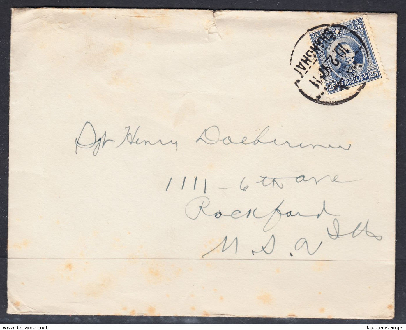 China Cover, Shanghai To Rockford, Feb 10, Canadian Pacific Steamship Lines - 1912-1949 Republiek