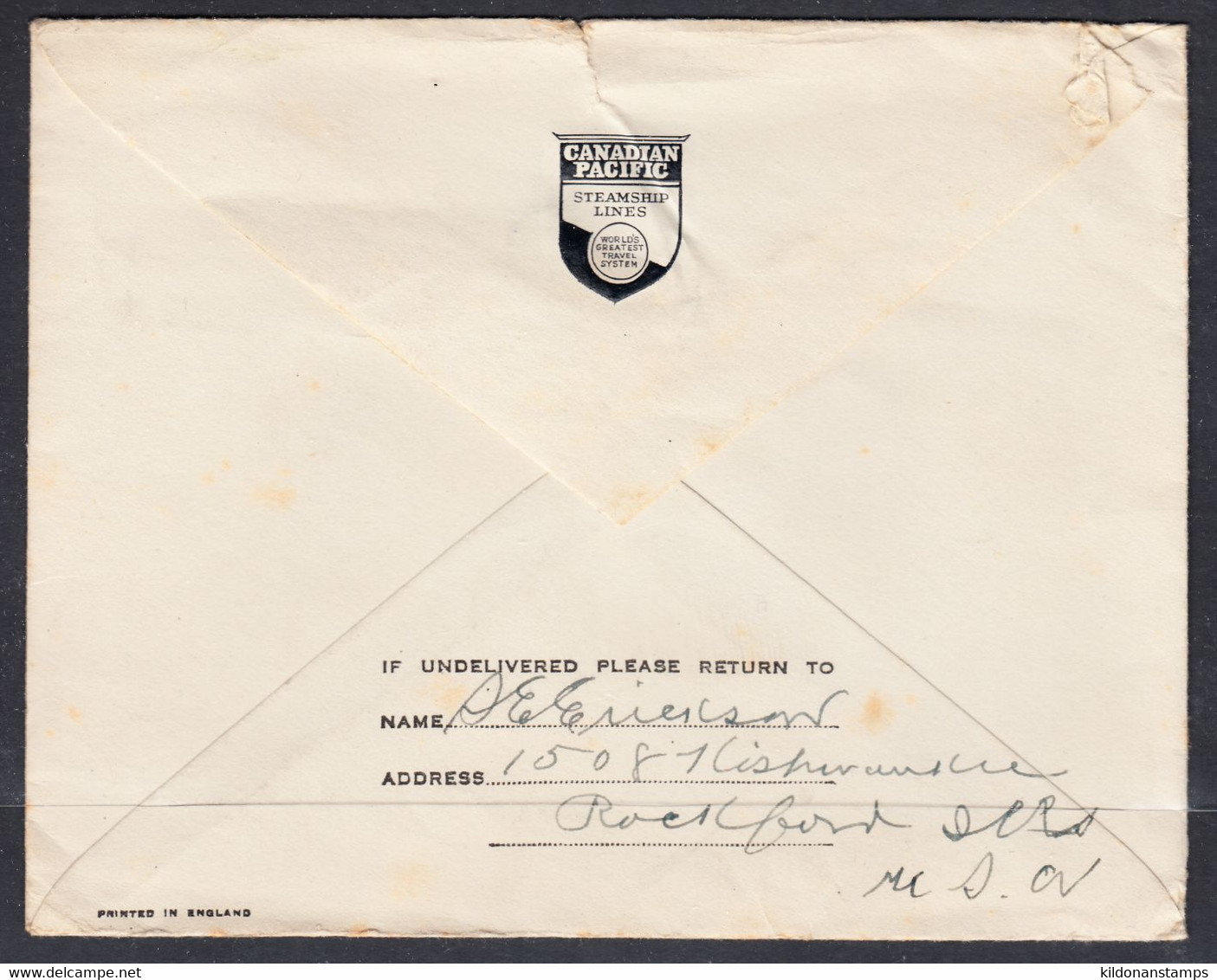 China Cover, Shanghai To Rockford, Feb 10, Canadian Pacific Steamship Lines - 1912-1949 Republiek