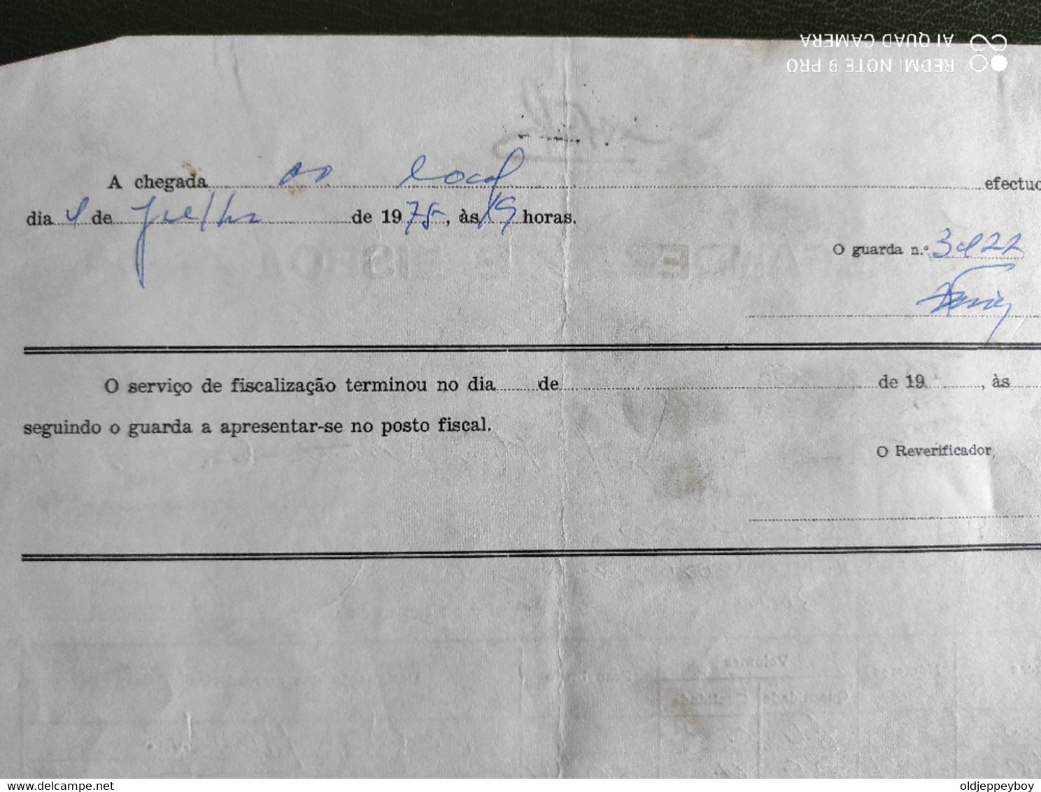 PORTUGAL ALFANDEGA DE LISBOA XABREGAS GUIA DE ACOMPANHAMENTO 1975 COM SELO FISCAL - Historical Documents