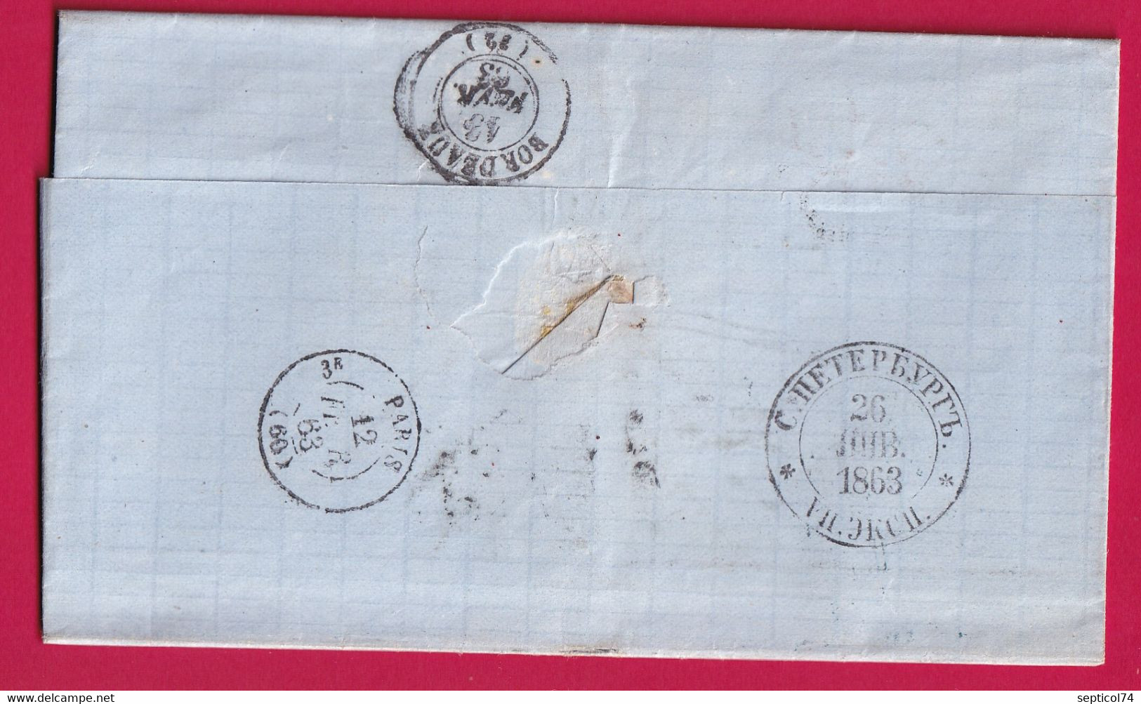 RUSSIE RUSSIA ST PETERSBOURG PETERSBURG 1863 + MARQUE PORTO TAXE TAMPON 11 POUR BORDEAUX LETTRE COVER - ...-1857 Prephilately