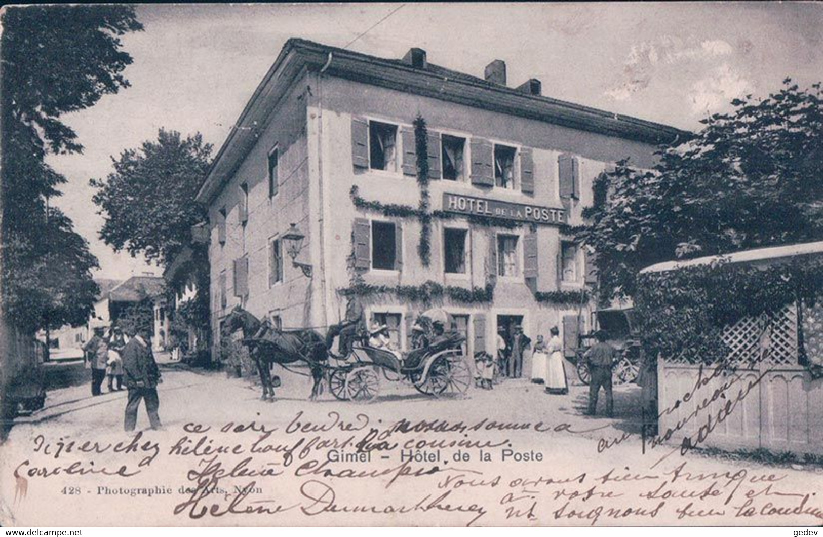 Gimel VD, Attelage Devant L'Hôtel De La Poste (24.9.1904) Timbre Déchiré Et Petit Aminci - Gimel