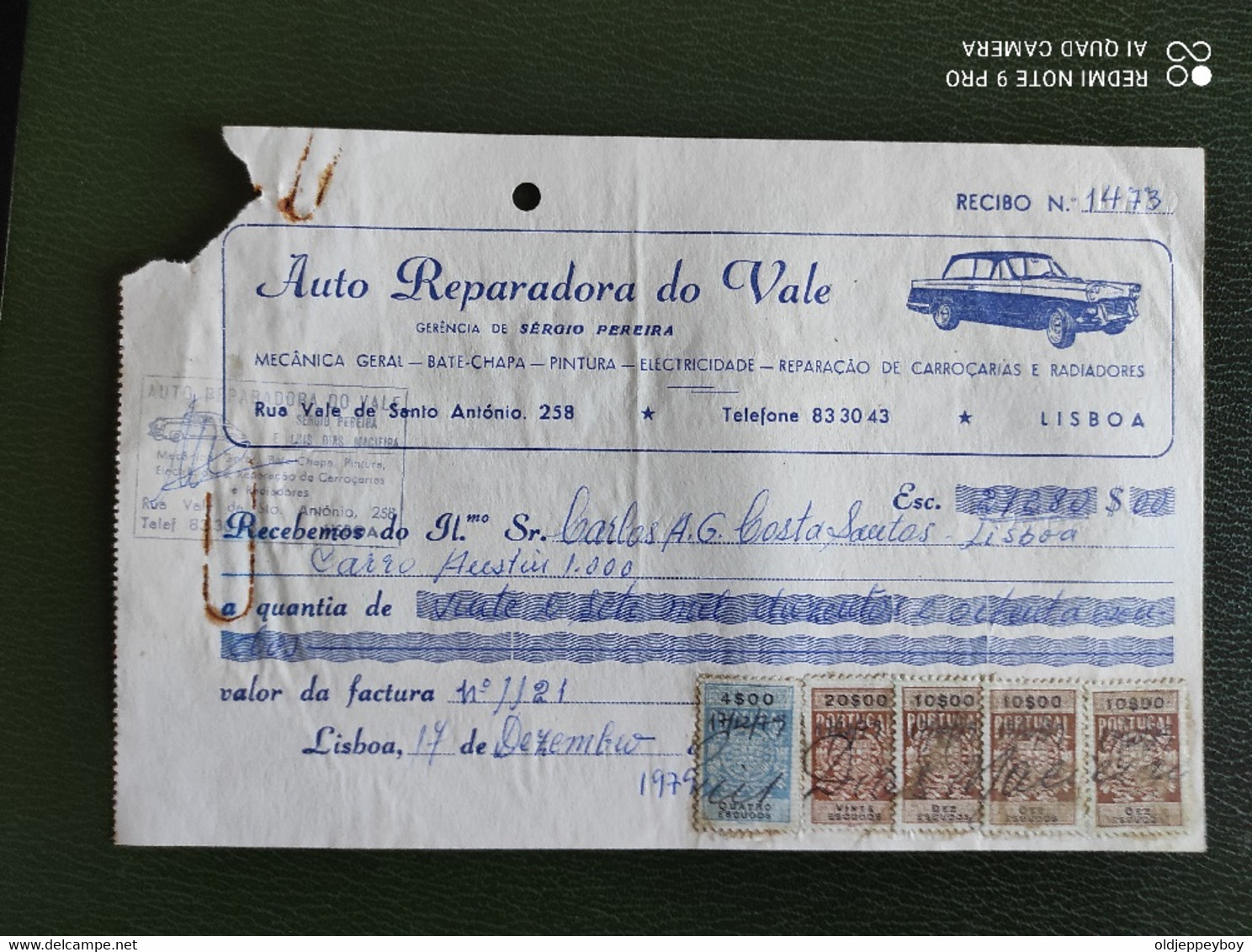 PORTUGAL RECIBO INVOICE AUTO REPARADORA DO VALE  LISBOA 1979 - Portogallo