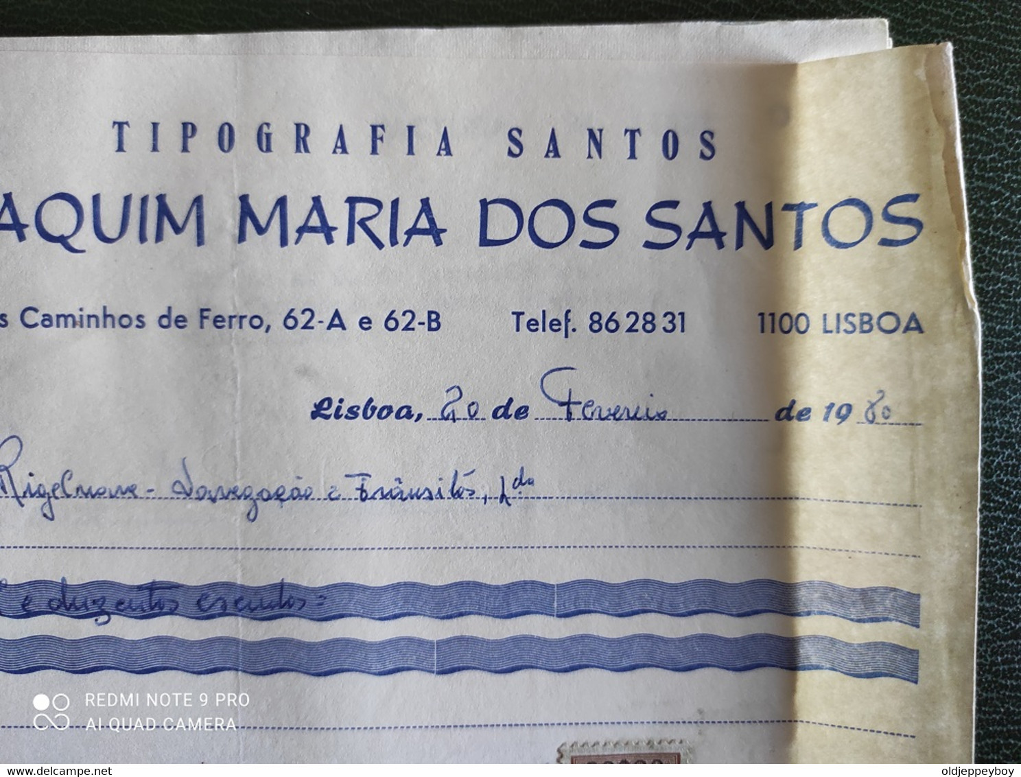 PORTUGAL RECIBO INVOICE TIPOGRAFIA JOAQUIM MARIA DOS SANTOS 1980 LISBOA - Portugal