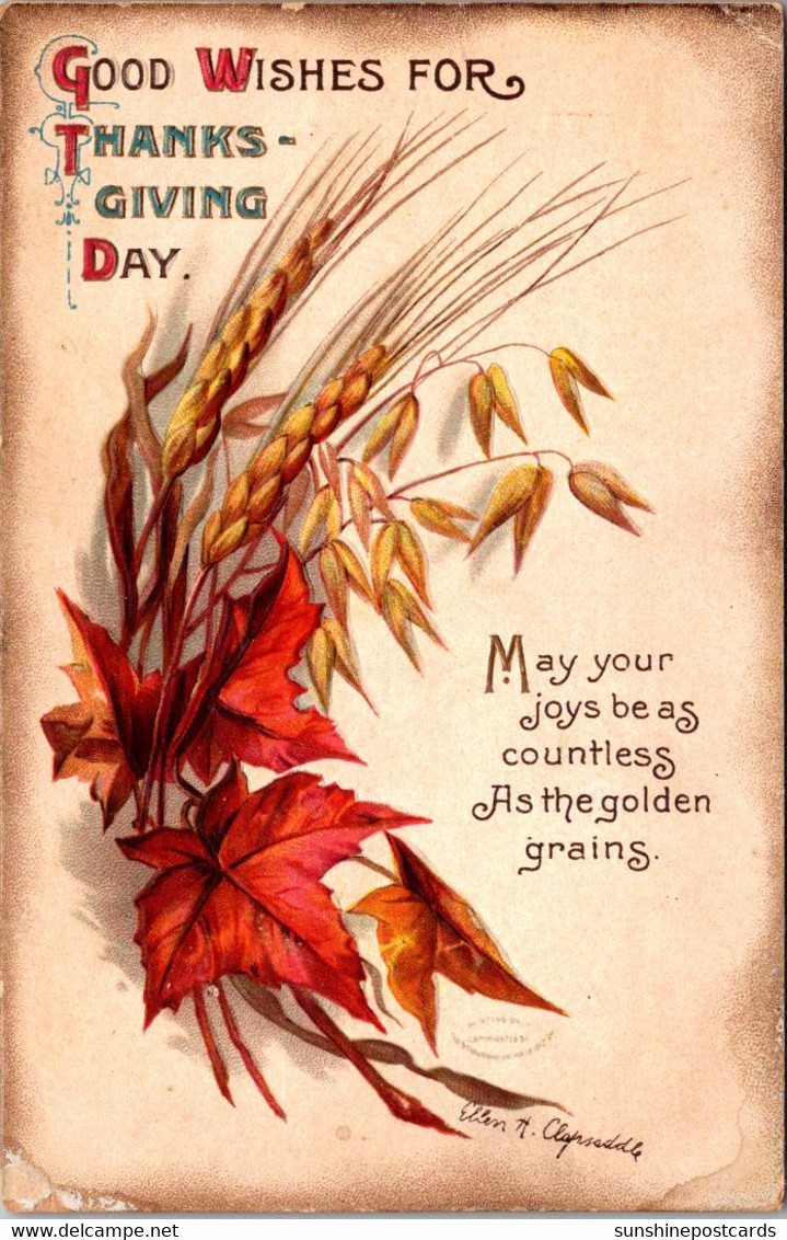 Thanksgiving Good Wishes Signed Clapsaddle - Giorno Del Ringraziamento