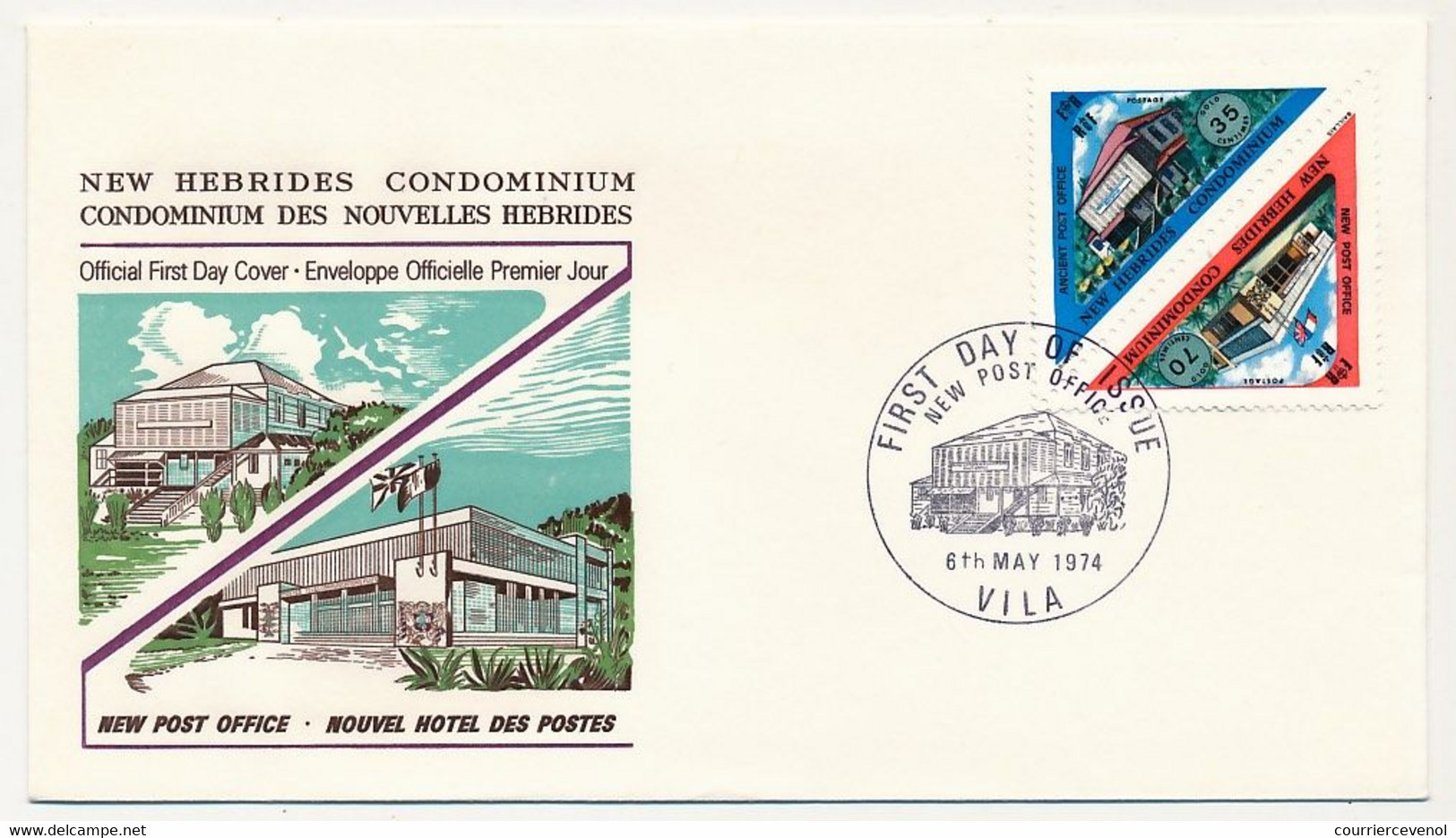 NOUVELLES HÉBRIDES - Enveloppe FDC 1er Jour - Nouvel Hotel Des Postes - VILA - 6 Mai 1974 - FDC