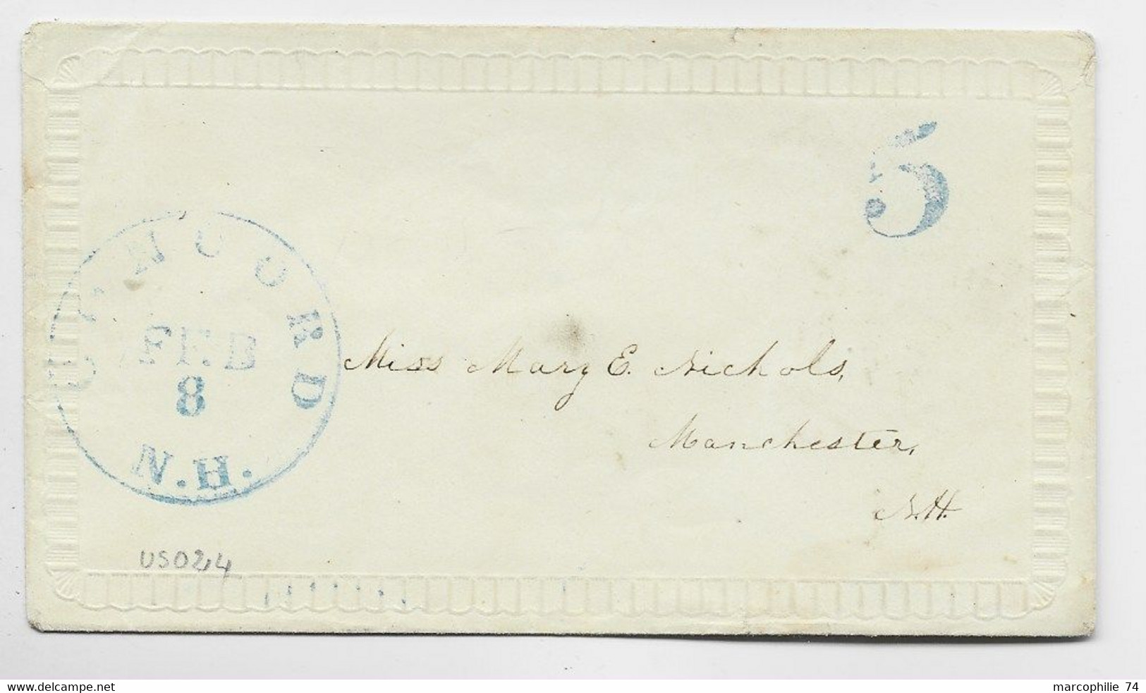 ETATS UNIS USA LETTRE COVER  VALENTINE BLUE CONCORD - 1845-47 Emissions Des Maîtres De Postes