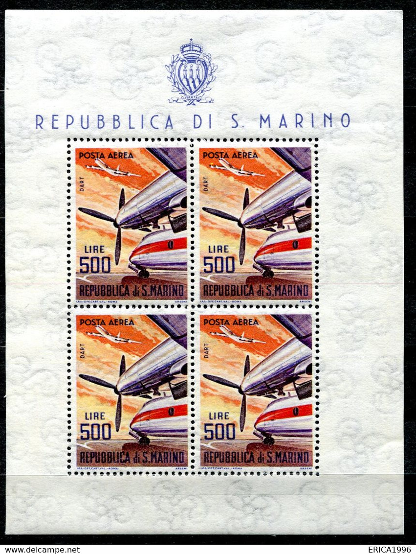 Z3543 SAN MARINO 1965 Foglietto 500 L. Posta Aerea, Sassone 26, MNH**, Ottime Condizioni - Blocchi & Foglietti