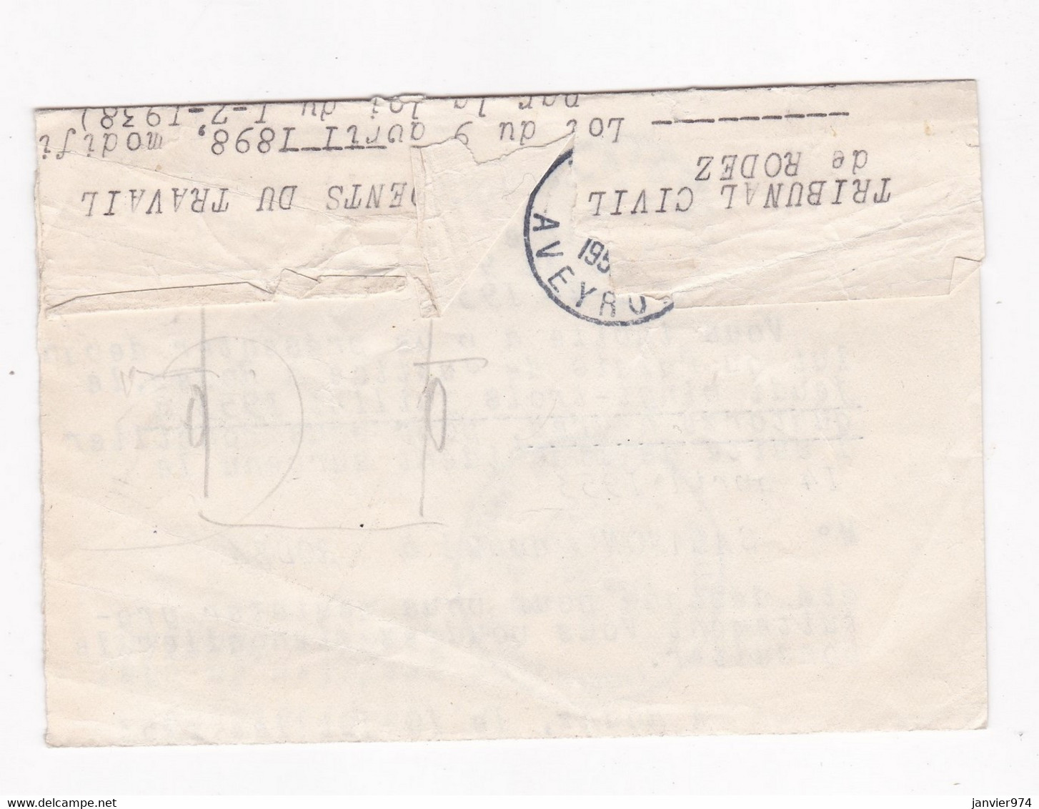 Lettre Recommandée 1953 Convocation Au Tribunal De Rodez - Laissac - Storia Postale