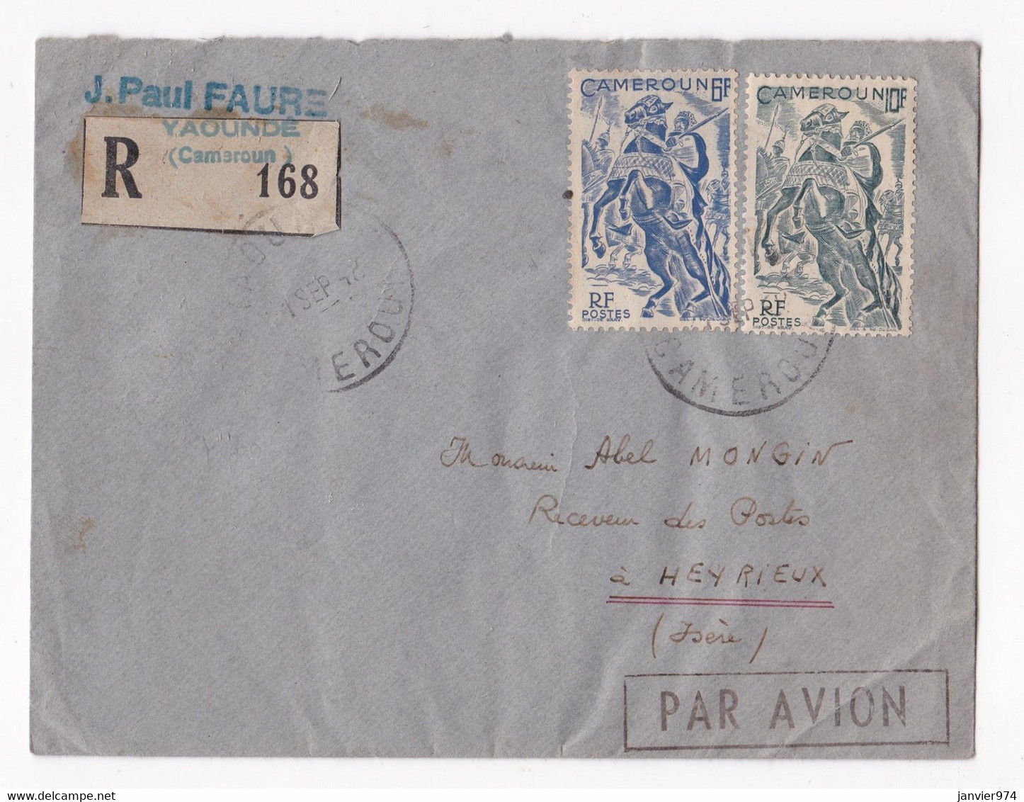 Enveloppe Recommandée 1948 Cameroun Yaoundé Pour Mr Mongin à Heyrieux Isère - Lettres & Documents