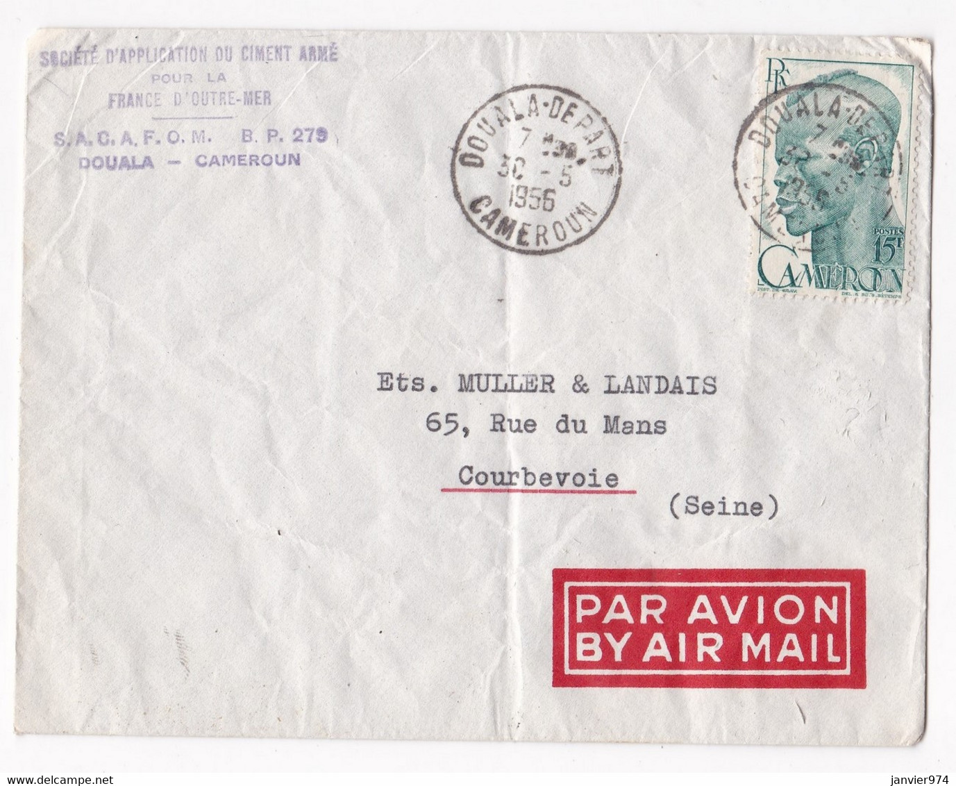 Enveloppe 1956 Douala Cameroun  Pour Courbevoie Seine - Cartas & Documentos