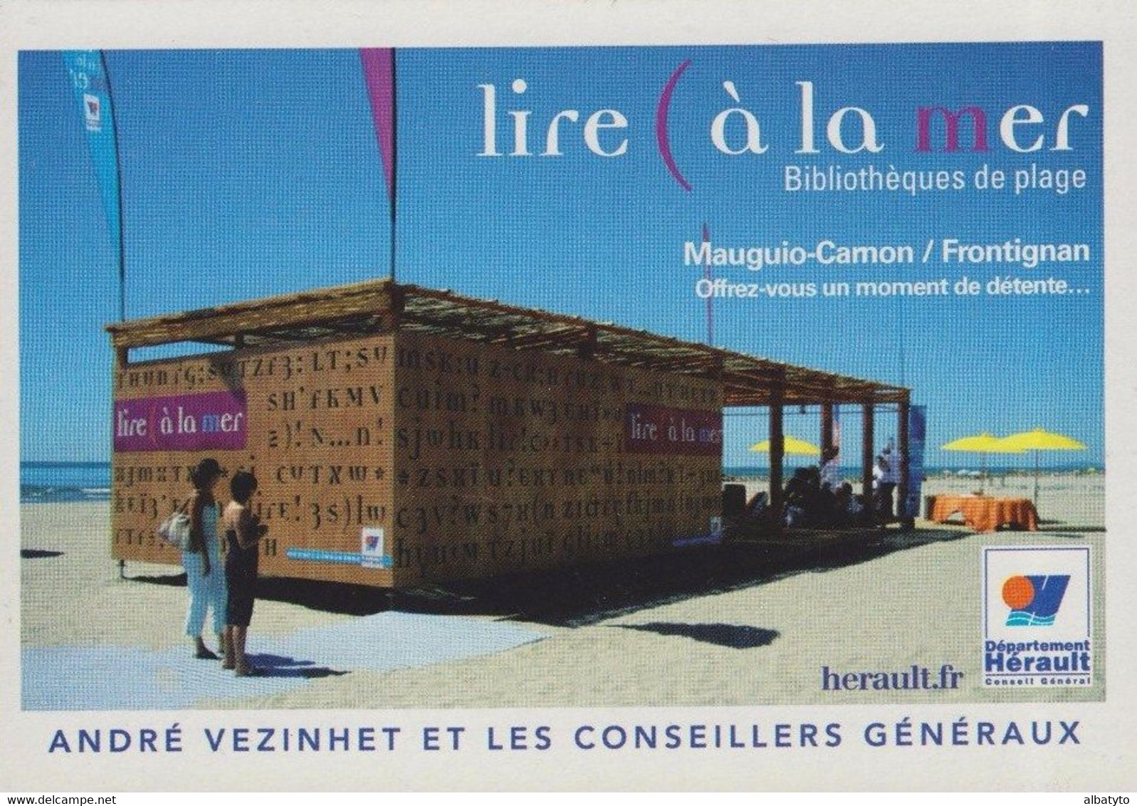 Carte Postale Bibliothèque De Plage Carnon Frontignan Mauguio Hérault André Vézinhet Lecture - Libraries