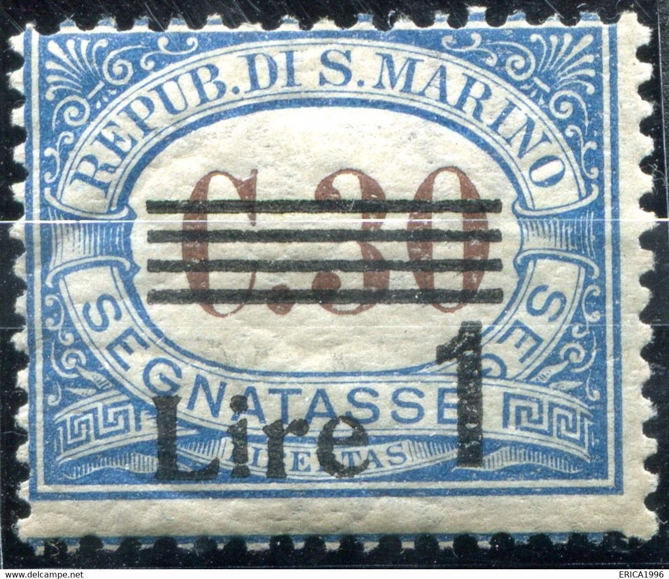 Z3561 SAN MARINO 1936 Segnatasse L. 1 Su Cent. 30,  MNH**, Sassone 50, Valore Catalogo € 250, Ottime Condizioni - Postage Due