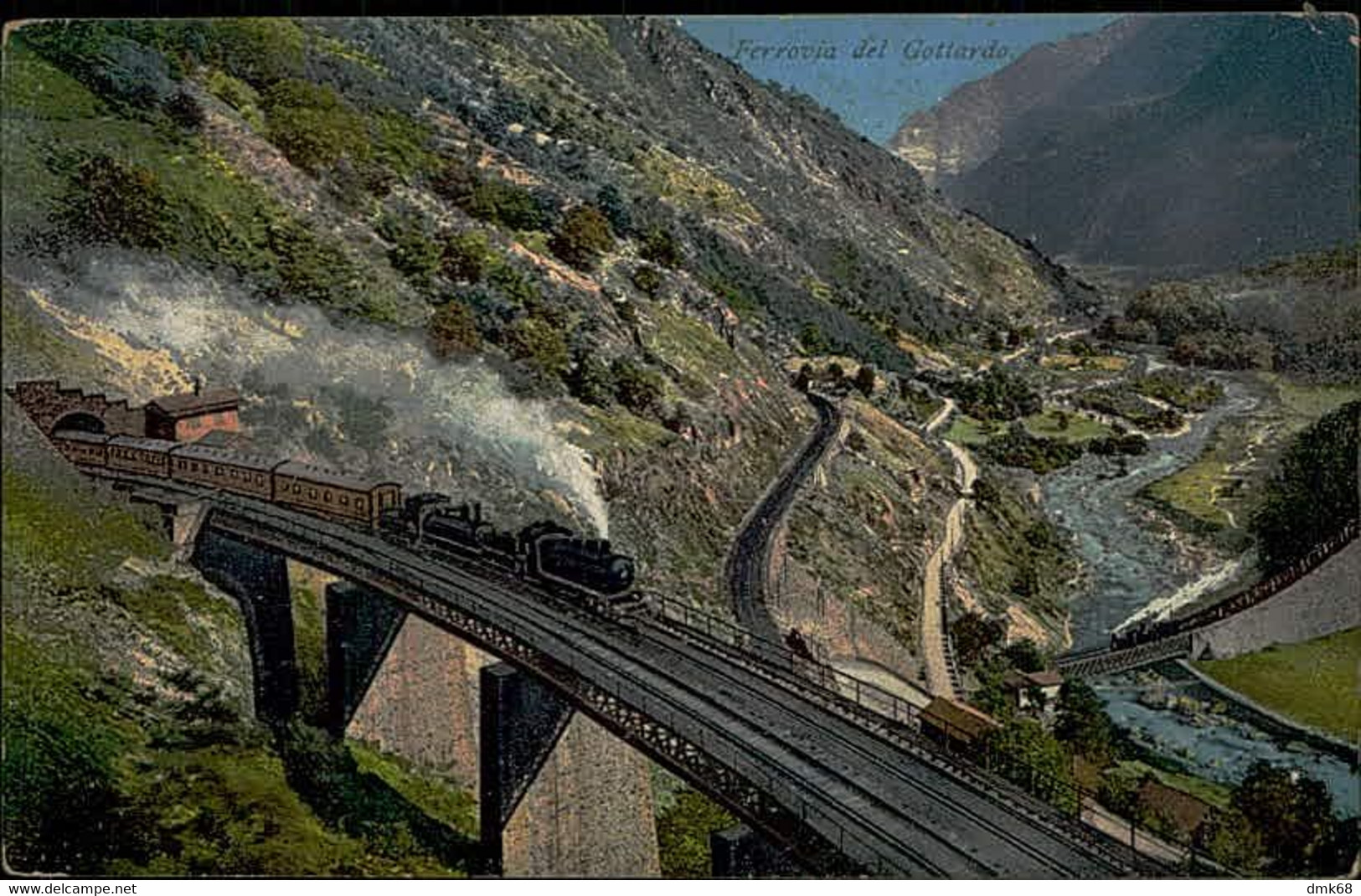 SWITZERLAND - FERROVIA DEL GOTTARDO / TRENO / TRAIN - GALLERIA SPIRALE PRESSO GIORNICO - EDIT. GOETZ - 1910s  (15609) - Giornico