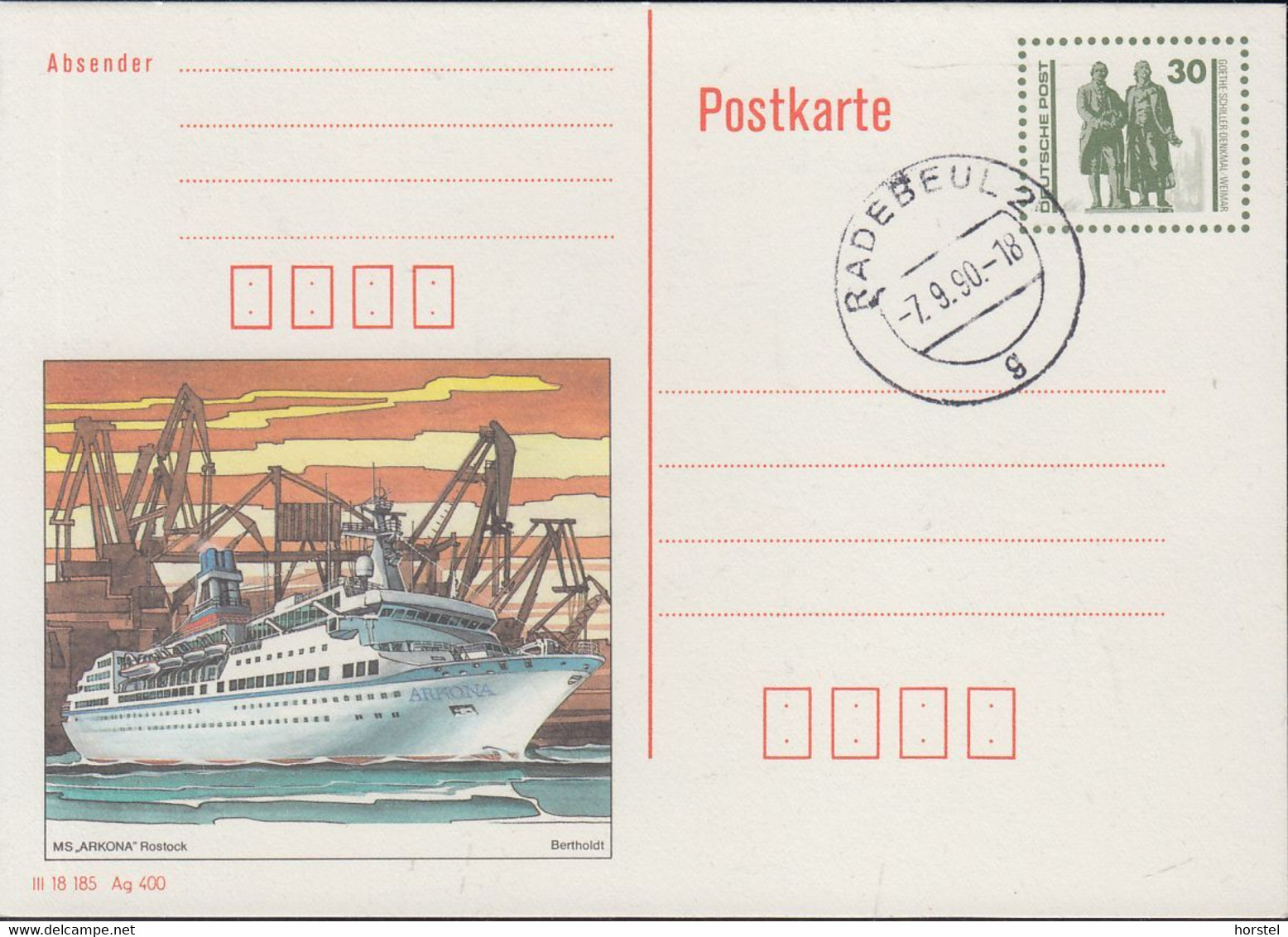 DDR - Mi.Nr. 3345 Ganzsache - MS "Arkona" Rostock - Briefomslagen - Gebruikt