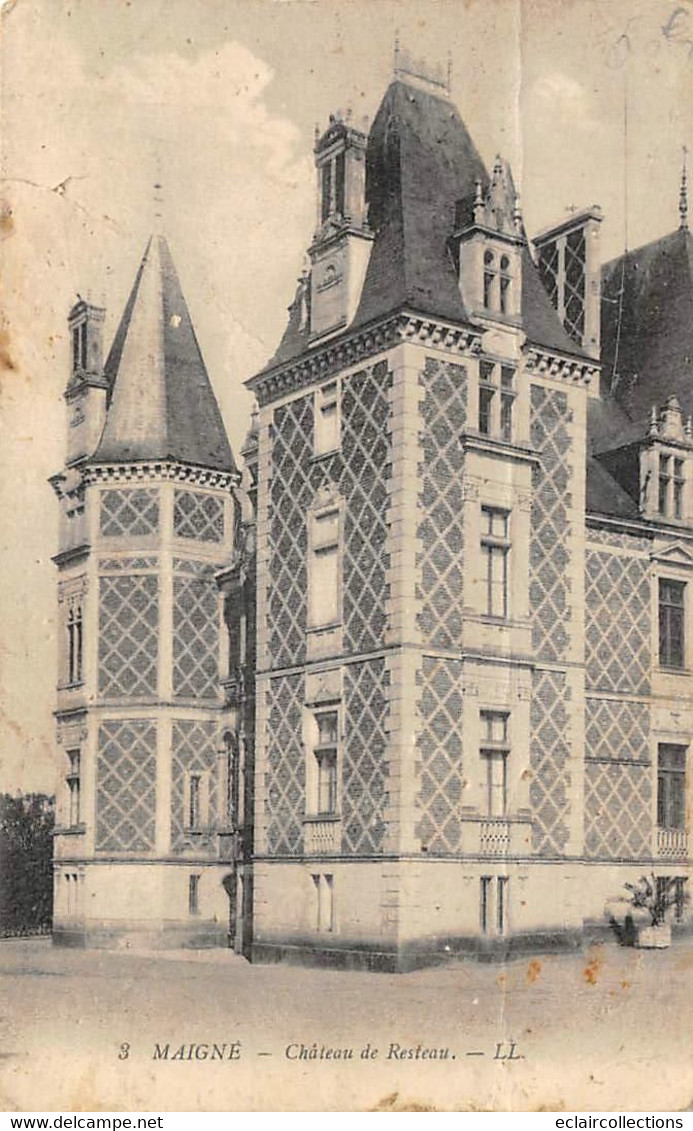 Maigné           72        Château De Resteau  2 Cartes Dont Une Coin Manquant         (voir Scan) - Andere & Zonder Classificatie