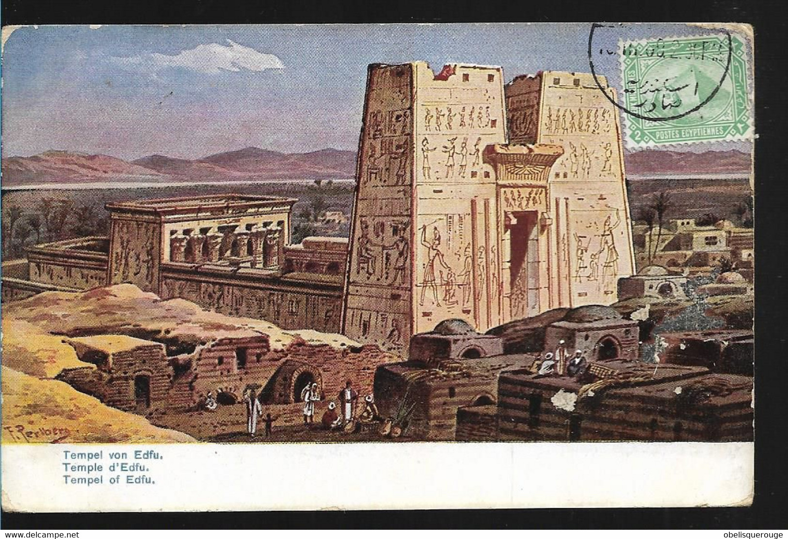 CAIRO EGYPTE LE CAIRE  TEMPLE D HORUS D EDFU EDFOU TIMBRE 1907 - Edfou
