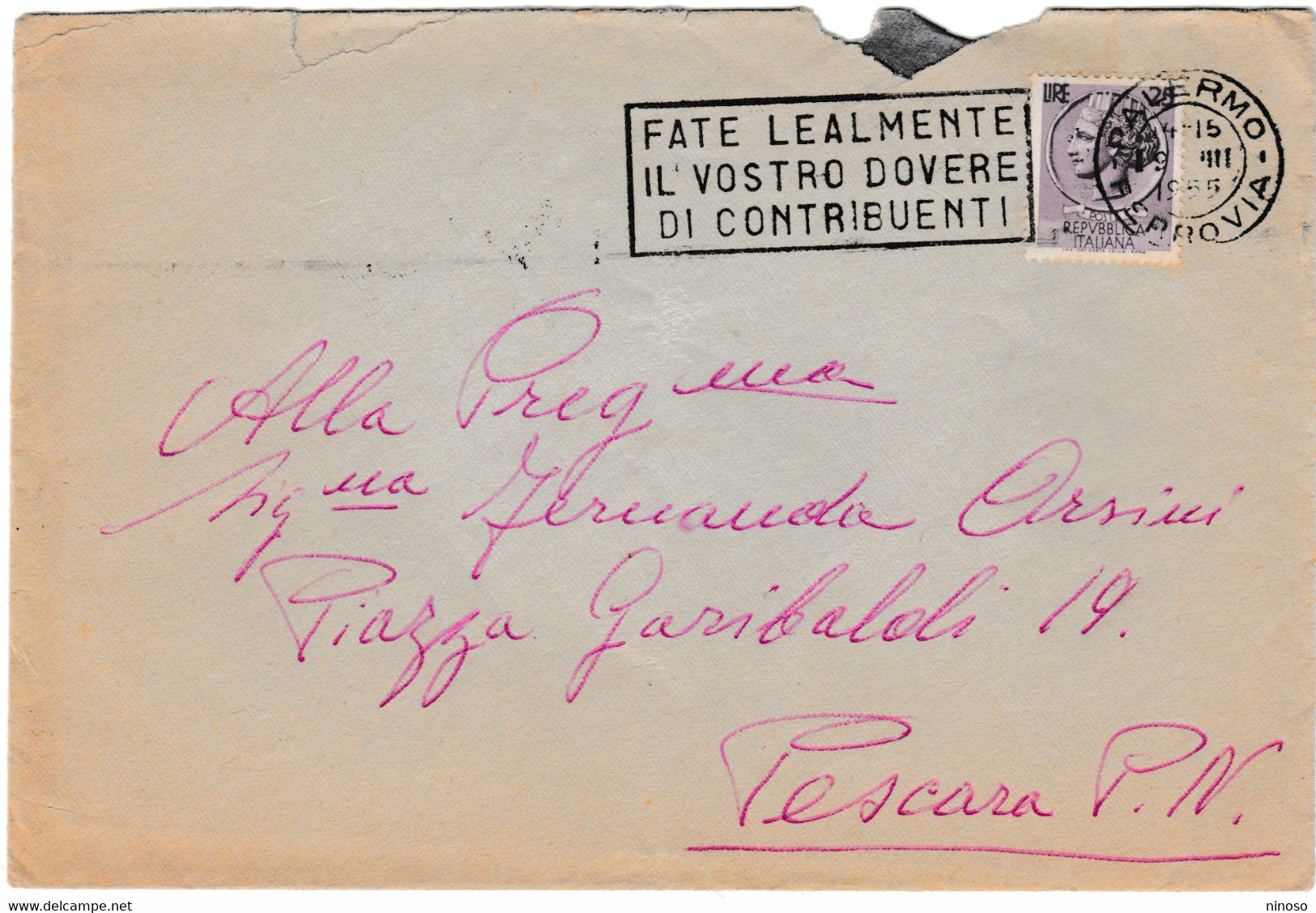 ITALIA ITALY LETTERA VIAGGIATA NEL 1955 CON INTERESSANTE TIMBRO TARGHETTA - Varietà & Curiosità