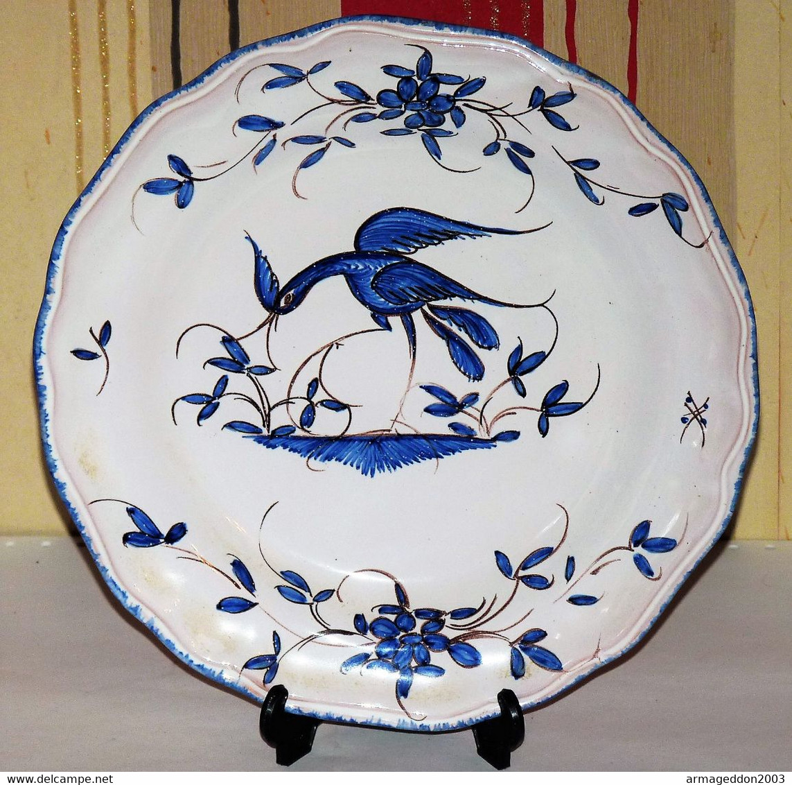 ANCIEN ASSIETTE EN FAIENCE DE MARTRES RIBET ET BONNASSIES? Decor Oiseau 2/4 - Martres (FRA)