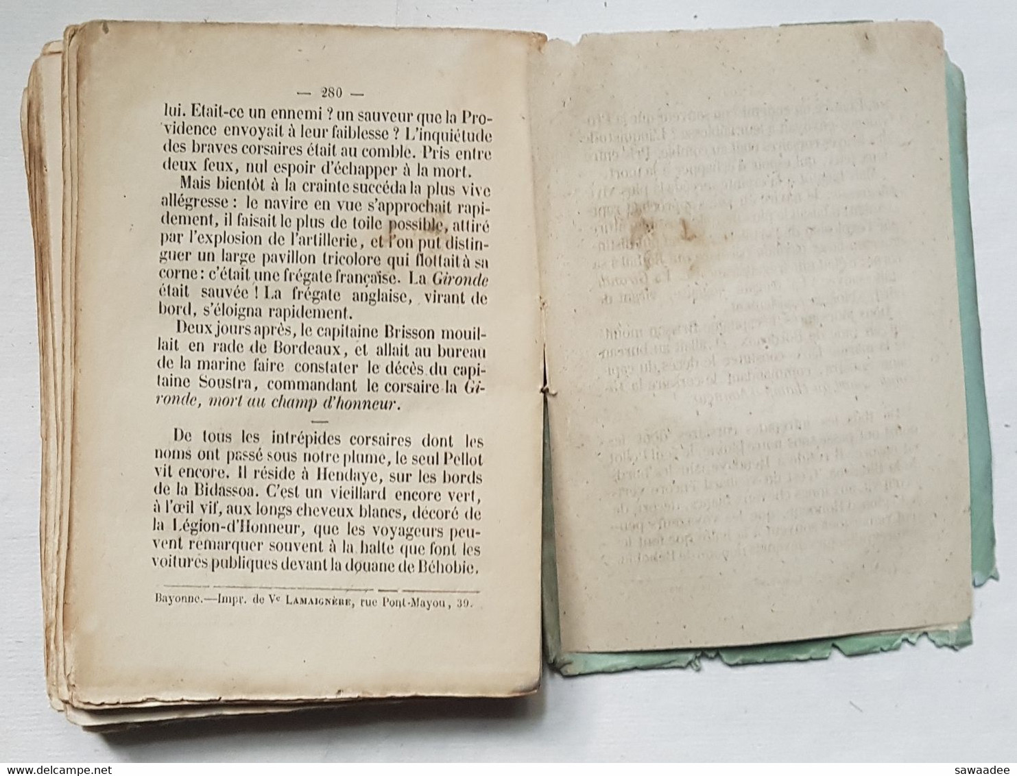 LIVRE - LES CORSAIRES BAYONNAIS - EDOUARD LAMAIGNERE - EDITE A BAYONNE - 1856 - EDITION ORIGINAL - - Baskenland