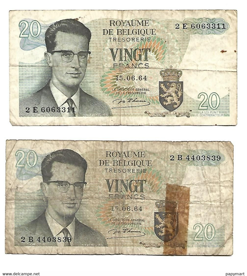 Belgique. 2 Billets De 20 Francs - Andere & Zonder Classificatie