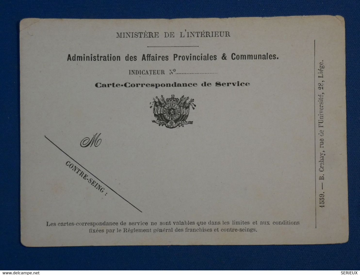 BM5  BELGIQUE  BELLE CARTE MINISTERE DE L INTERIEUR   1920   + NON VOYAGé ++ - Andere & Zonder Classificatie