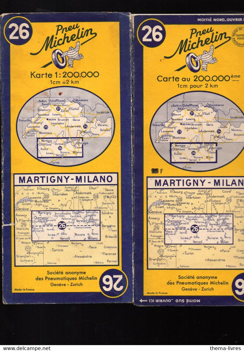 Carte Michelin N°26...Martigny-Milano   1954 (M4981) - Cartes Routières