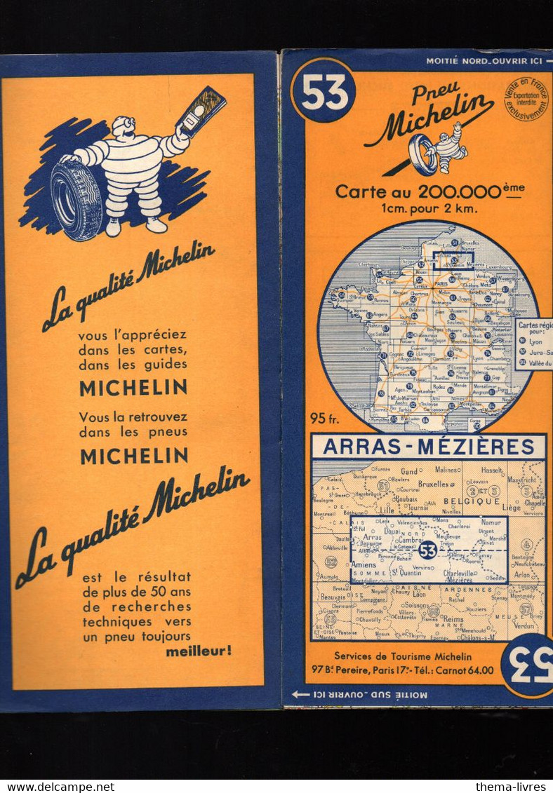 Carte Michelin N°53 Arras-Mézières  1953  (M4982) - Cartes Routières