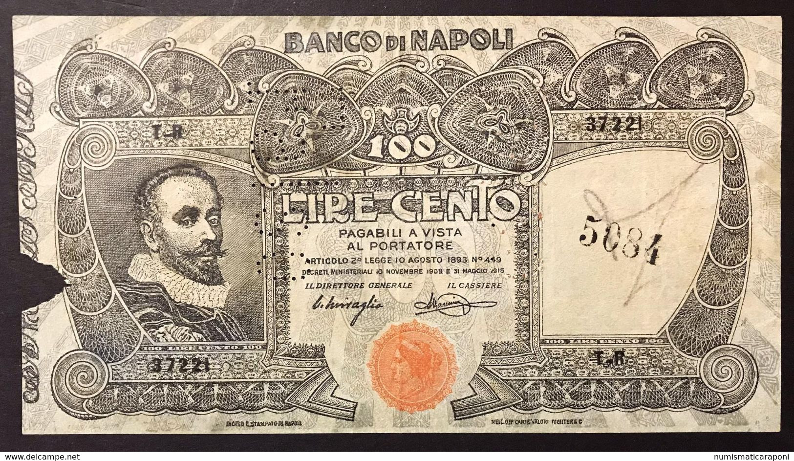 BANCO DI NAPOLI BIGLIETTO AL PORTATORE 31 05 1915 100 LIRE FALSO D'EPOCA  LOTTO 4327 - Other & Unclassified