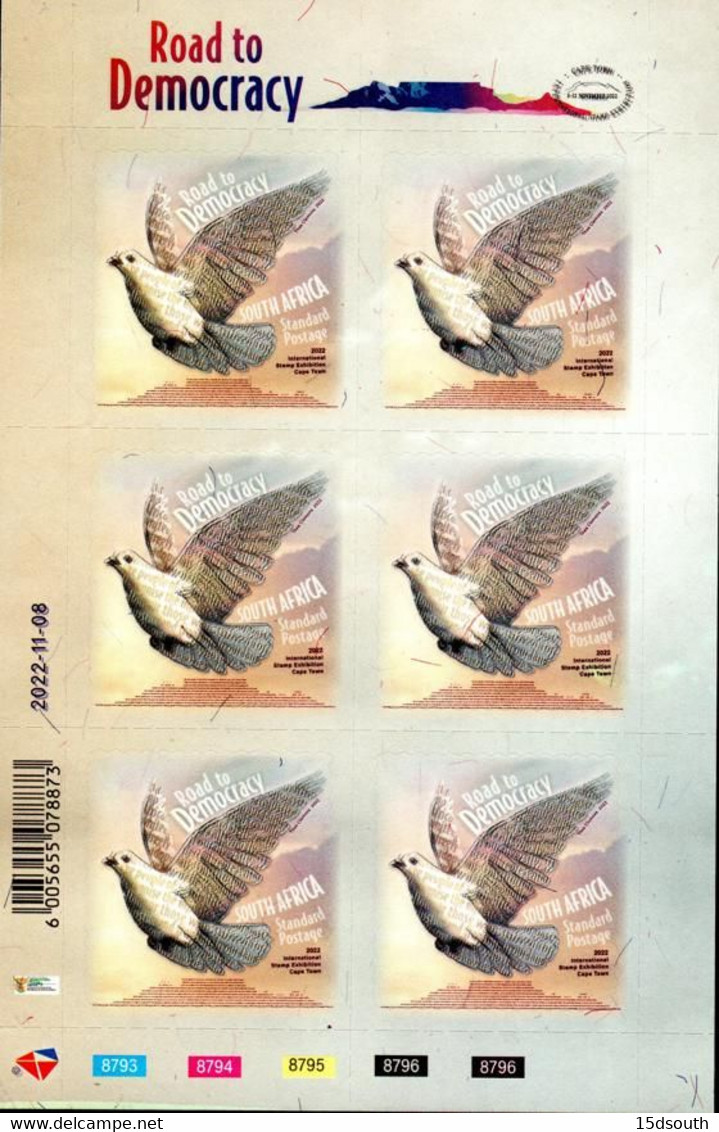 South Africa - 2022 Road To Democracy Dove Sheet Original Printing Yellow Back  (**) - Ongebruikt