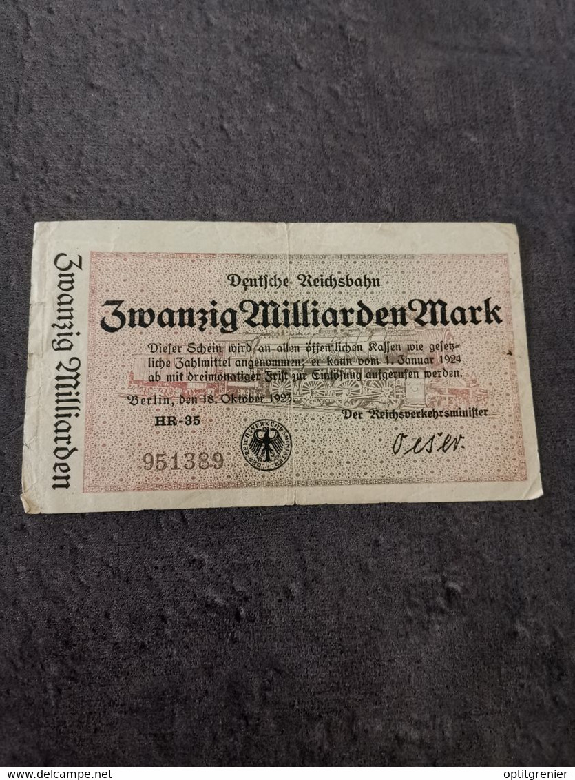 BILLET 20000000000 20 MILLIARDEN MARK 18 10 1923 / 1924 ALLEMAGNE / BANKNOTE GERMANY - Unclassified