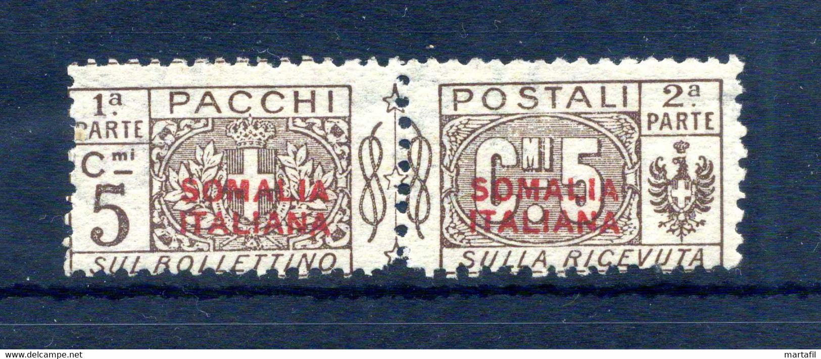 1926 SOMALIA Pacchi Postali N.30 MNH **, 5 Centesimi Bruno Sovrastampa Rossa - Somalie