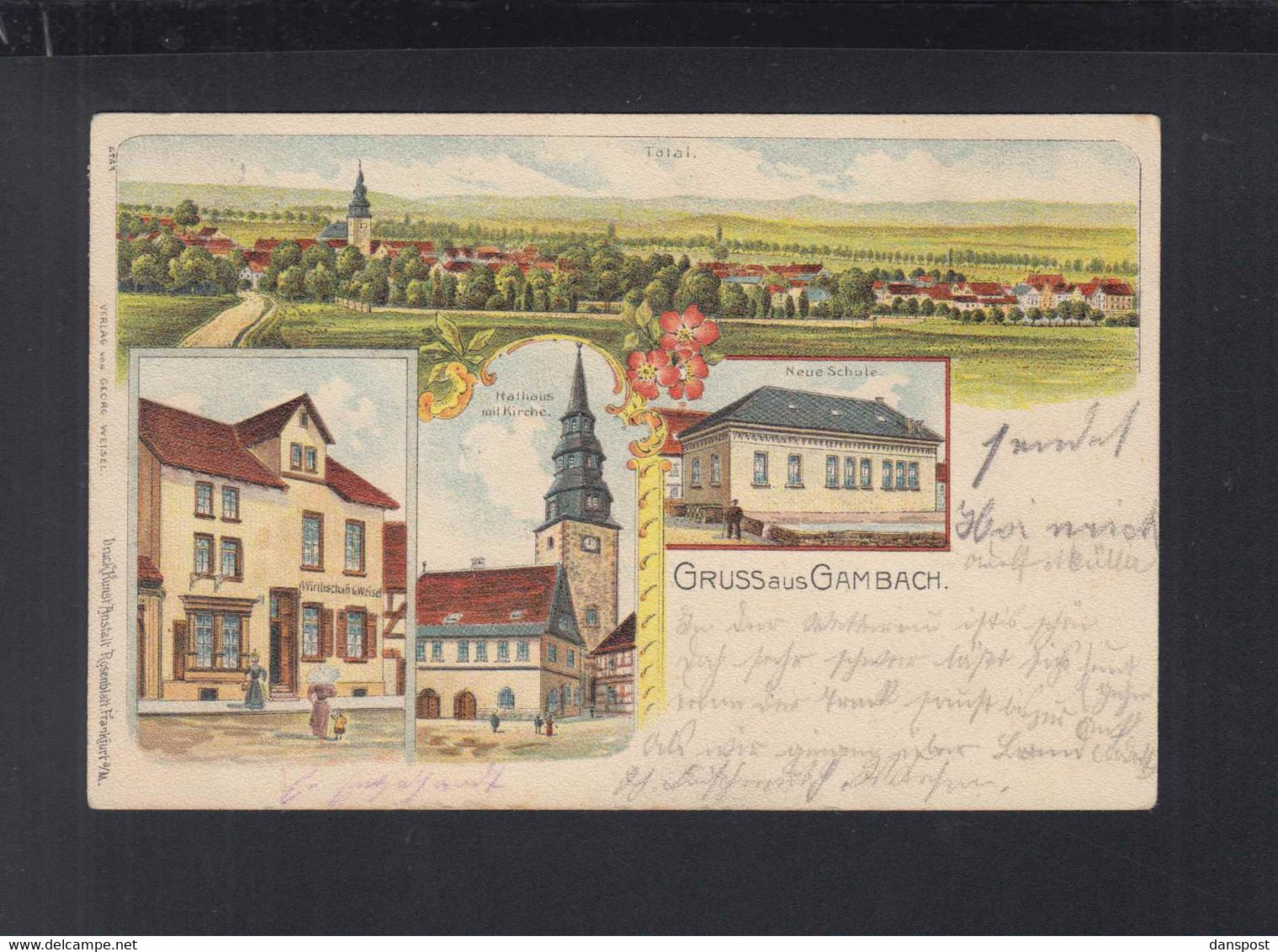 Dt. Reich Litho-AK Gambach 1910 - Wetterau - Kreis