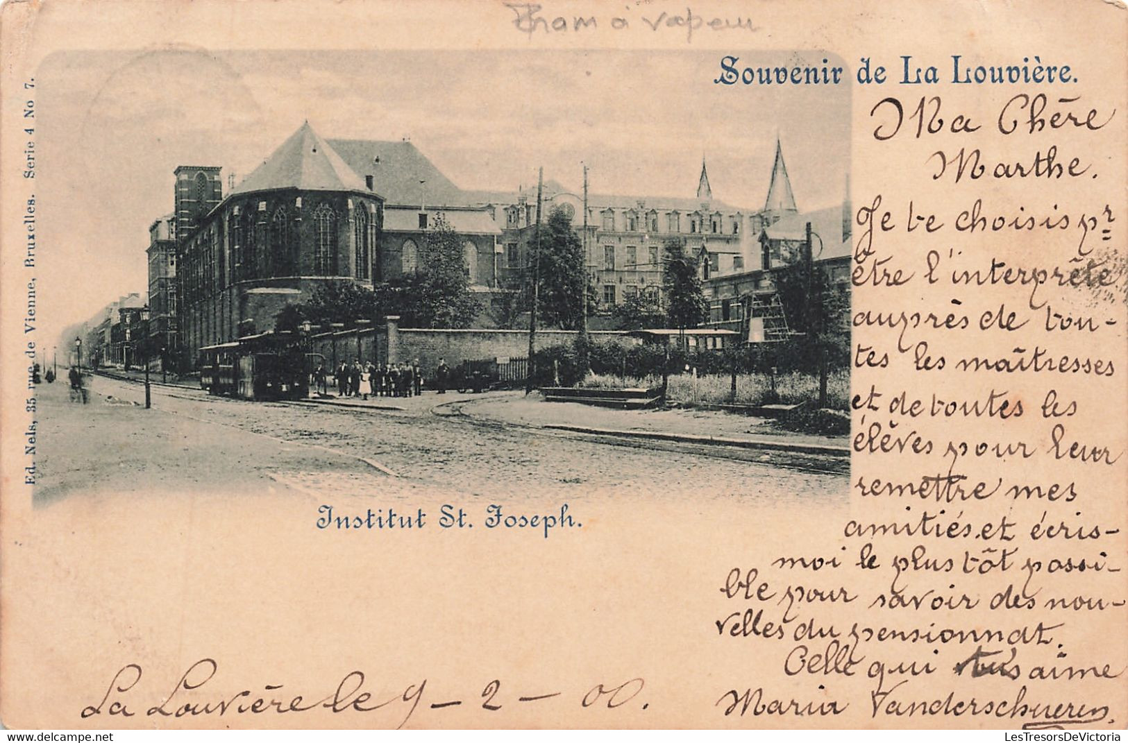 CPA - Belgique - La Louvière - Souvenir De La Louvière - Institut Saint Joseph - Edit. Nels - Précurseur - Tram à Vapeur - La Louvière