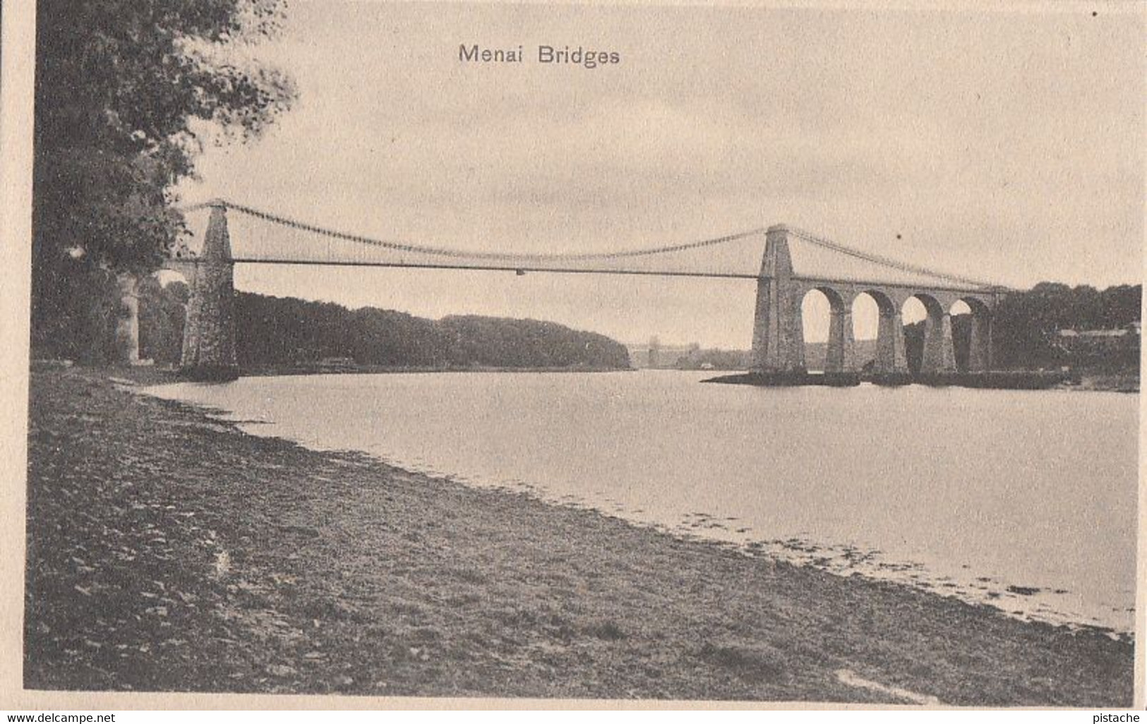 3521 – B&W PC - Wales UK - Menai Bridges Between The Island Of Anglesey And The Mainland – VG Condition – 2 Scans - Anglesey