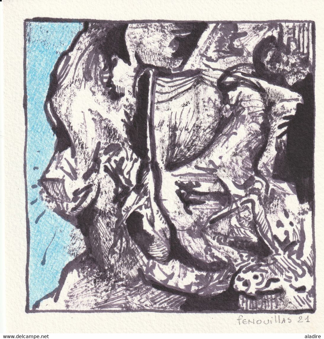 Jean Bernard Fenouillas - Encre Et Crayon Sur Papier - 15 X 15 Cm - "Au-delà"  - Exemplaire Unique - 2021 - Dibujos