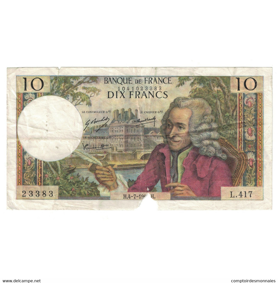 France, 10 Francs, Voltaire, L.417, B+, Fayette:NOT APPLICABLE, KM:147d - 10 F 1963-1973 ''Voltaire''