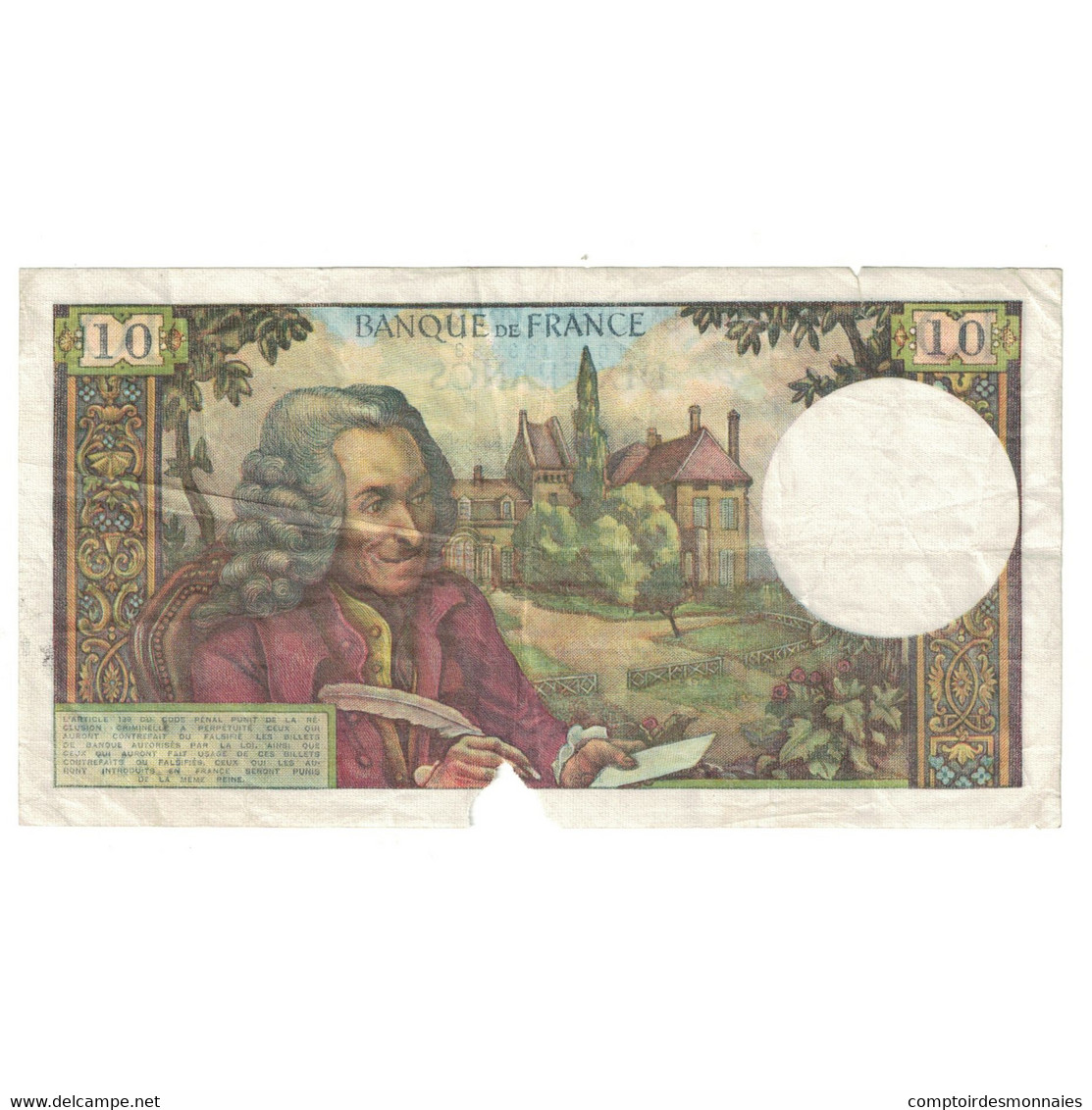 France, 10 Francs, Voltaire, L.417, B+, Fayette:NOT APPLICABLE, KM:147d - 10 F 1963-1973 ''Voltaire''