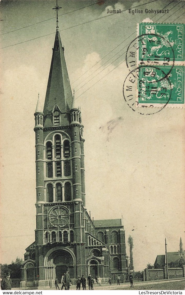 CPA - Belgique - Jumet - Eglise Gohysart - Animé - Clocher - Rosace - Oblitéré Jumet 1913 - Charleroi
