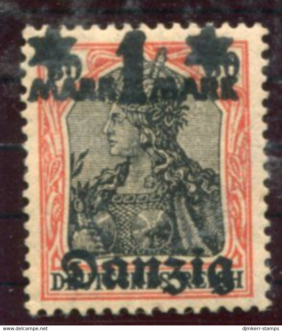 DANZIG 1920 (1 Nov.) 1 Mk Surcharge,without Burelage MNH / **.  Michel 41 III - Mint