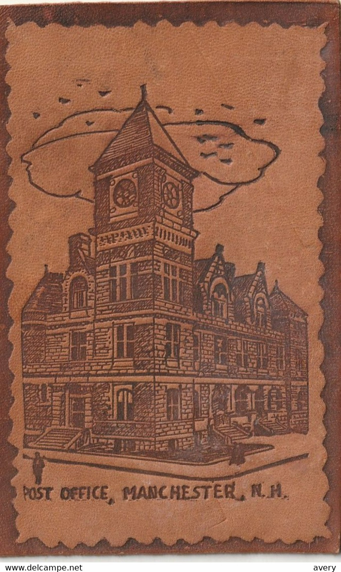 Leather Post Card, Post Office, Manchester, New Hampshire Regular Size - Manchester