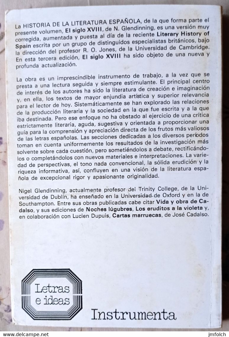 HISTORIA DE LA LITERATURA ESPAÑOLA. EL SIGLO XVIII. DE N.GLENDINNING - Sonstige & Ohne Zuordnung