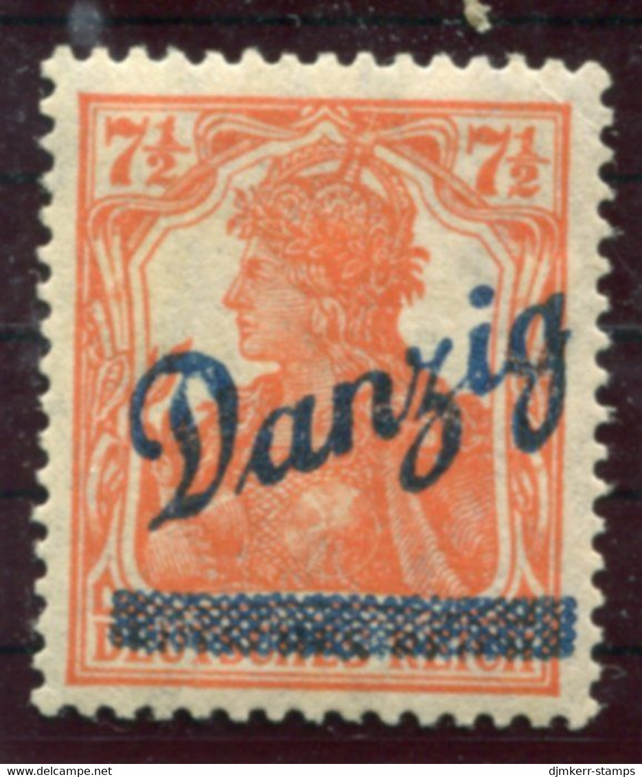 DANZIG 1920 (30 Aug.) Diagonal Overprint On 7½ Pf. Germania MNH / **  Michel 35 - Mint