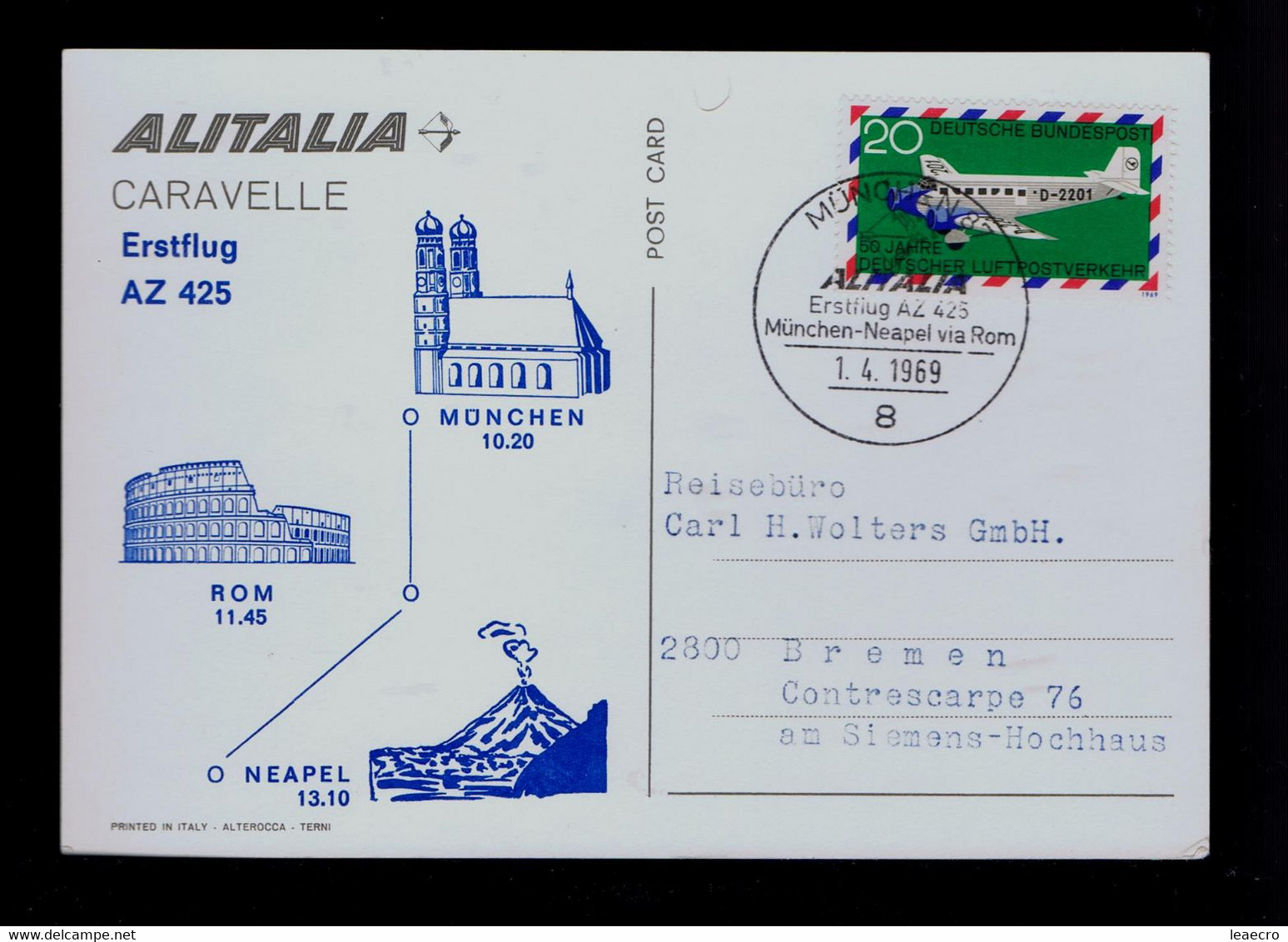 Gc7407 GERMANY Volcanos Geology Alitalia CARAVELLE AZ 425 First Flight Munchen -Nepal By Roma Citys /postcard Mailed - Volcans