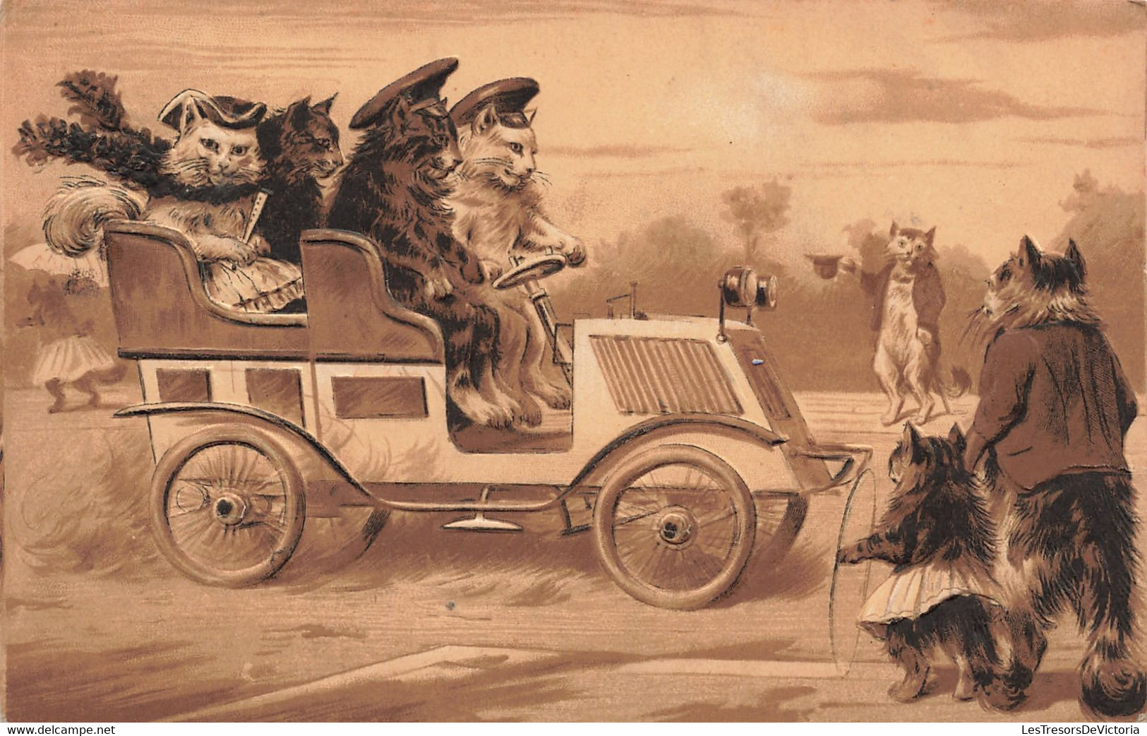 CPA - Fantaisies - Chats Conduisants Une Automobile - Edit. Kopal - Carte Relief - Dressed Animals