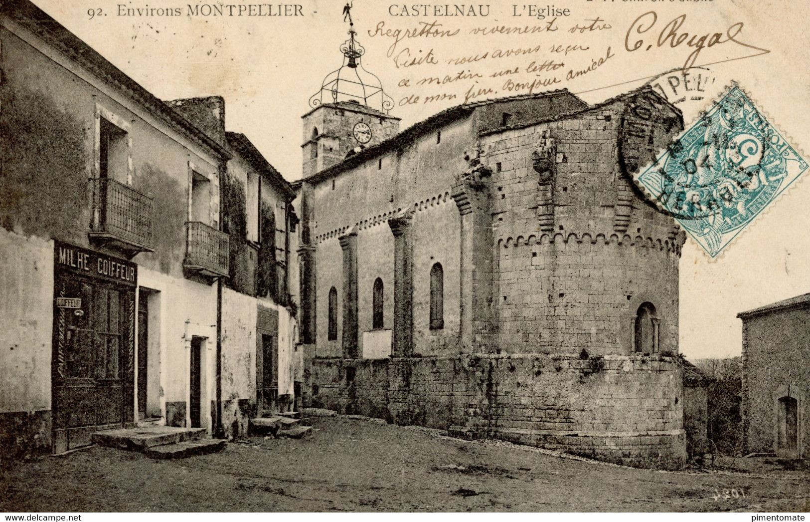 CASTELNAU L'EGLISE DANS LES ENVIRONS DE MONTPELLIER 1904 MILHE COIFFEUR - Castelnau Le Lez