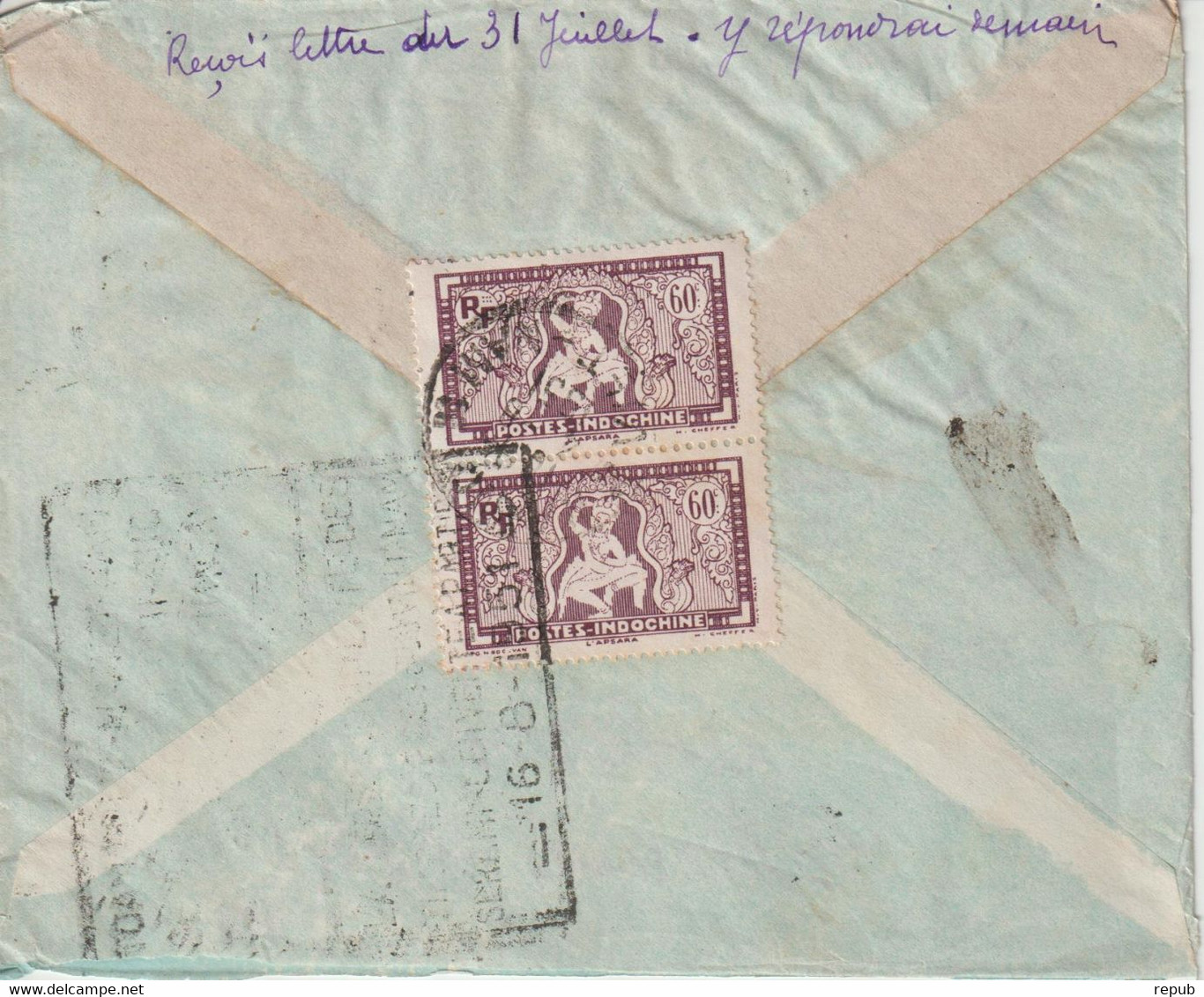 Vietnam Lettre 1951 Hanoi Vietnam Par Avion Pour La France - Viêt-Nam