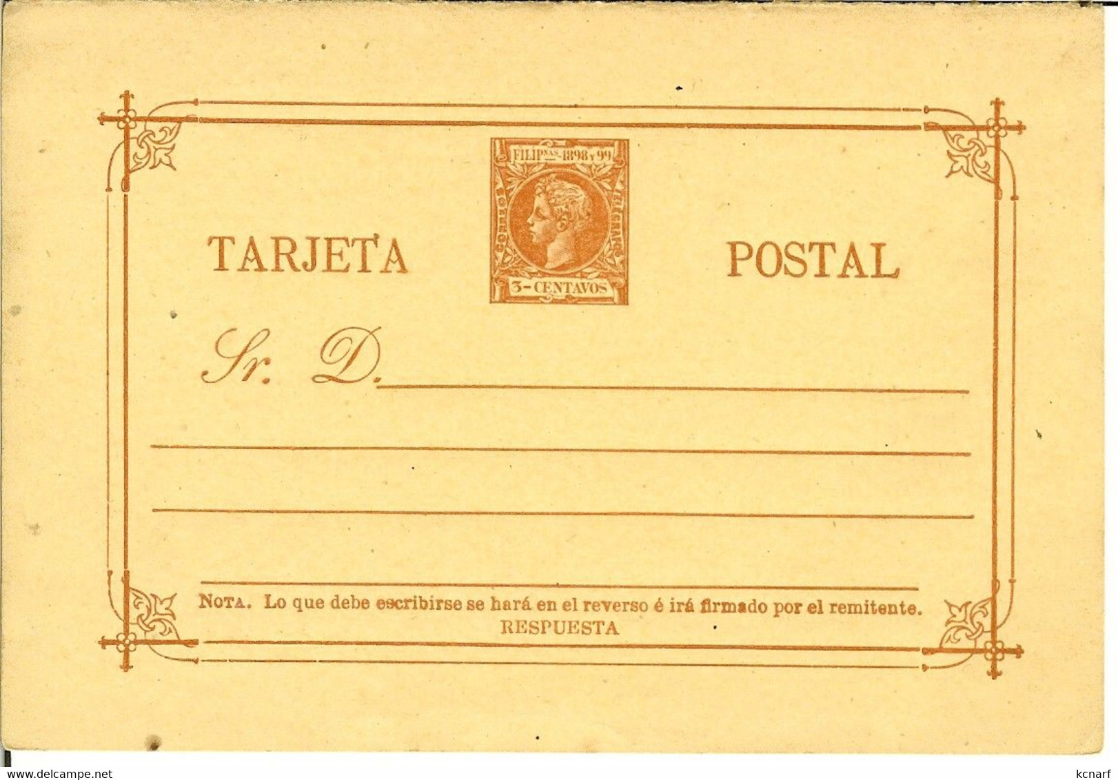 TARJETA POSTAL ( Philippines ) 1898 Y 99 ( Respuesta ) 3 Centavos FERNANDO Poo - Fernando Po